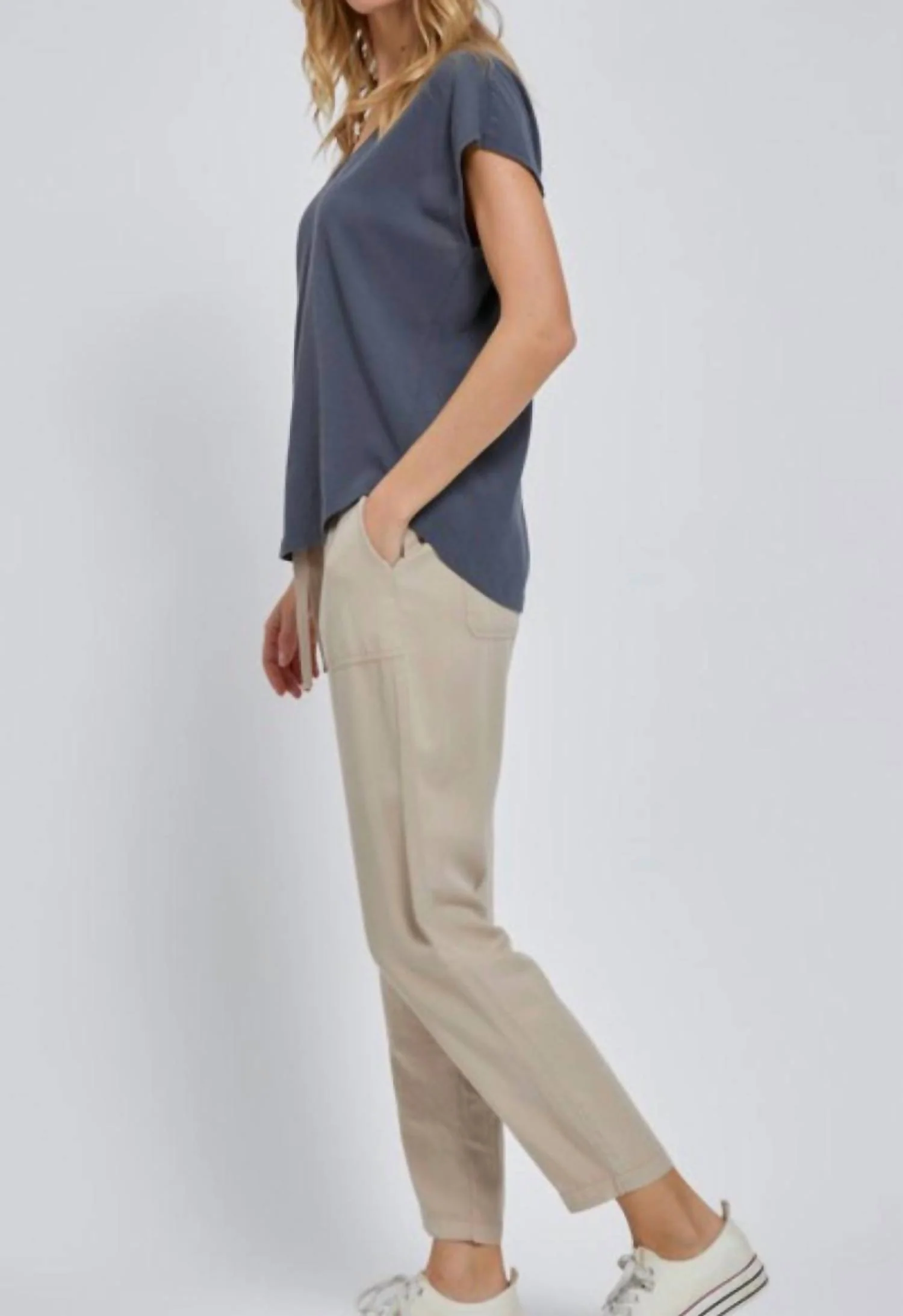 Tencel Drawstring Pocket Pant In Sand