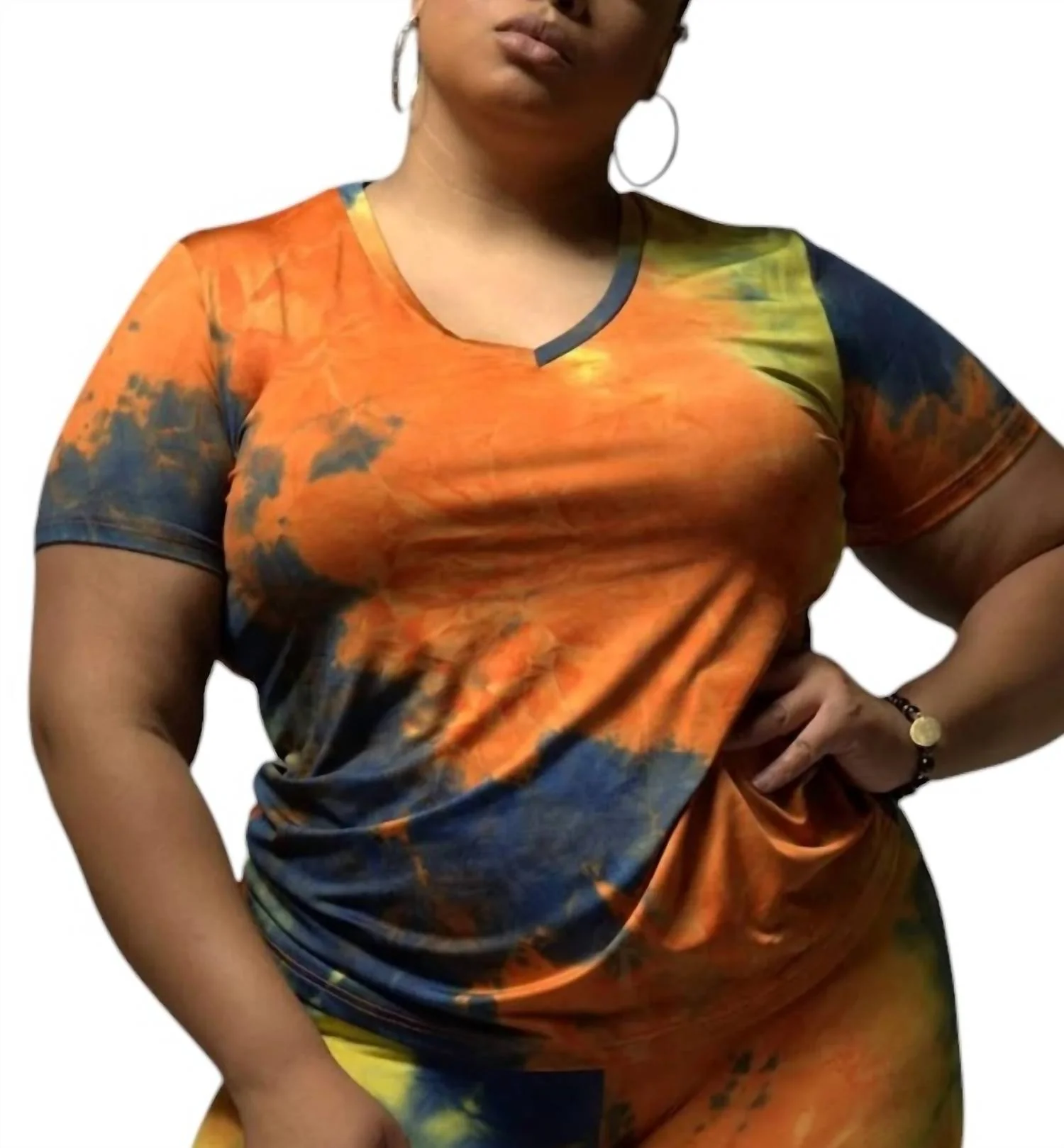 Tie Dye V-Neck Short Set In Orange Multi