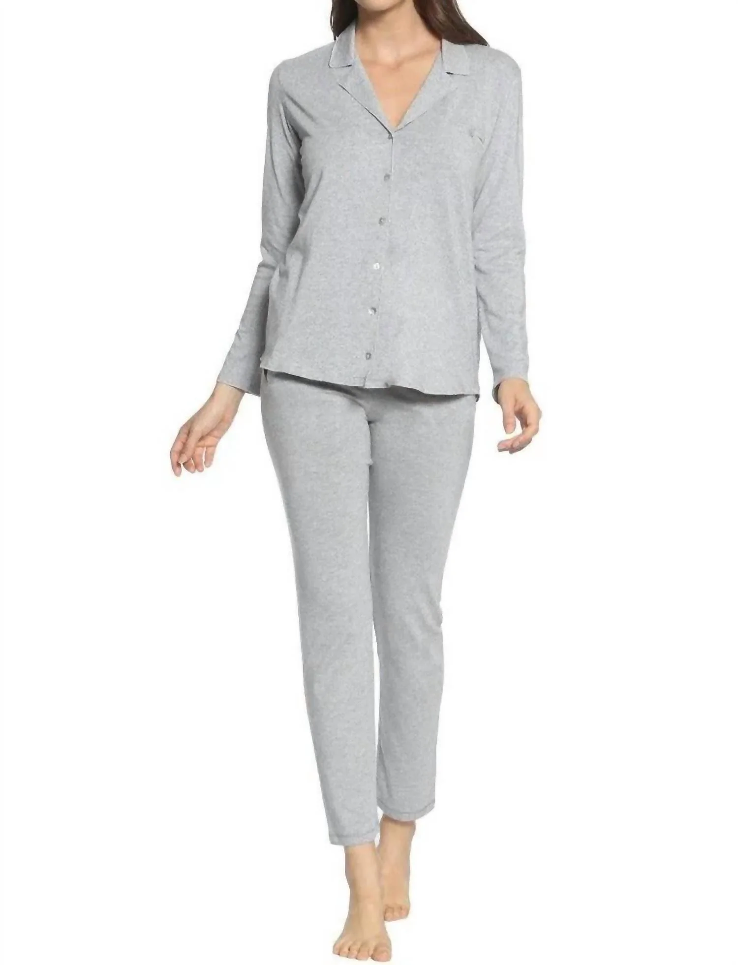 Brenda Long Sleeve Pajama Set In Heather Gray