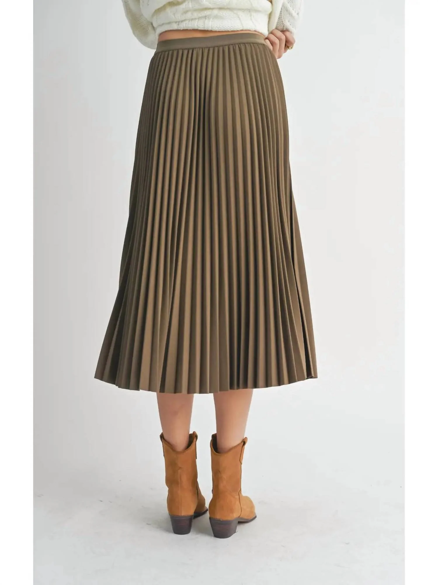 Pleated Midi Skirt In Brown