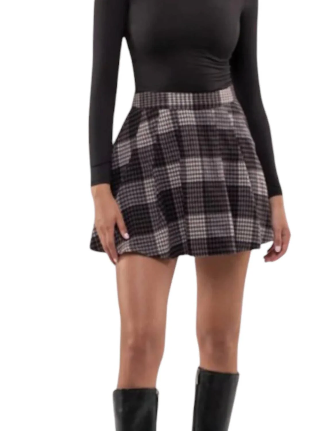 Plaid Pleated High Waist Mini Skirt In Mauve