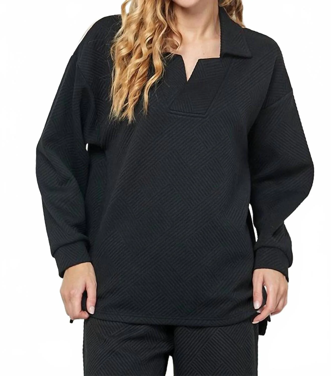 Black Textured Jogger Set