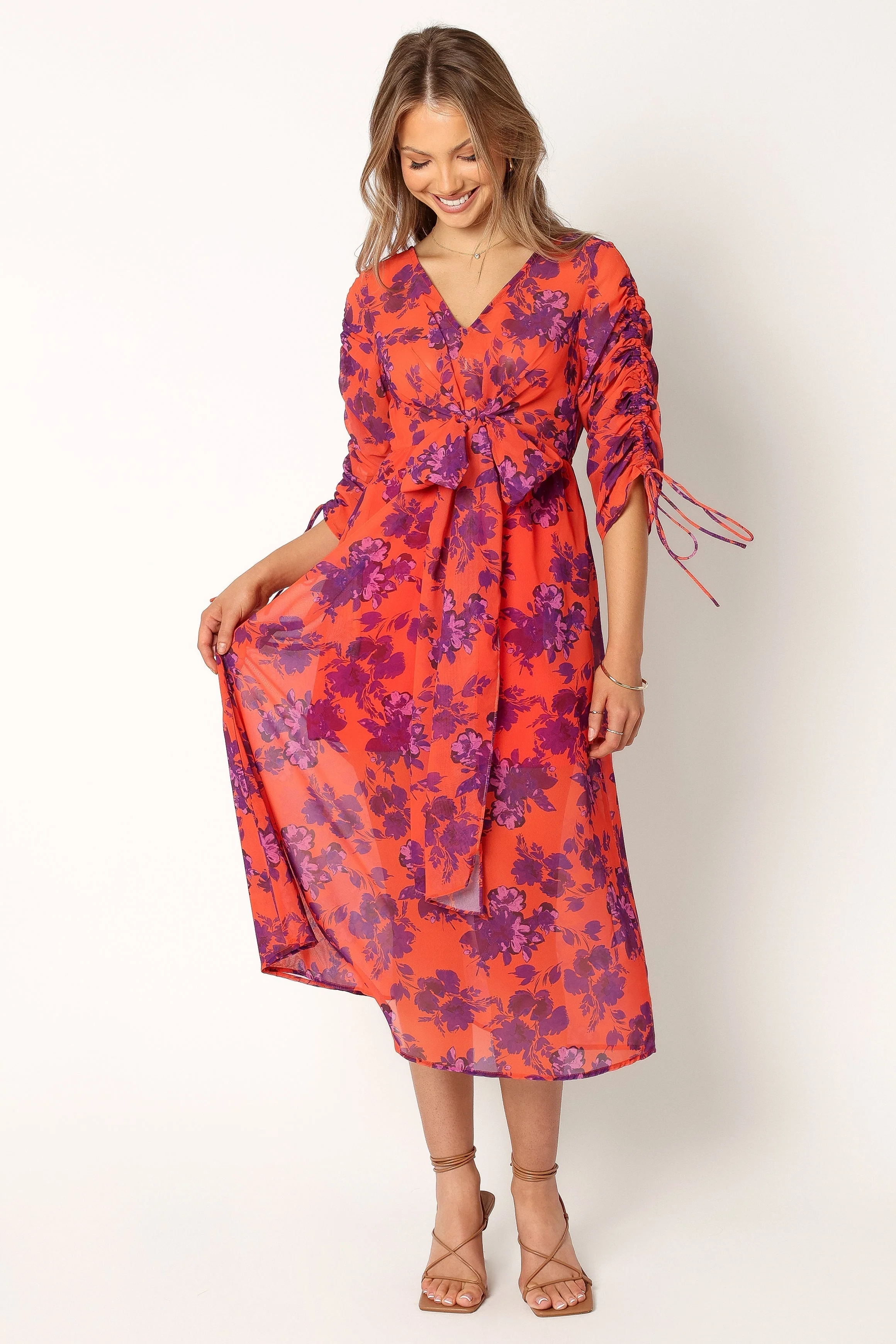 Hallie Midi Floral Dress - Red Wine