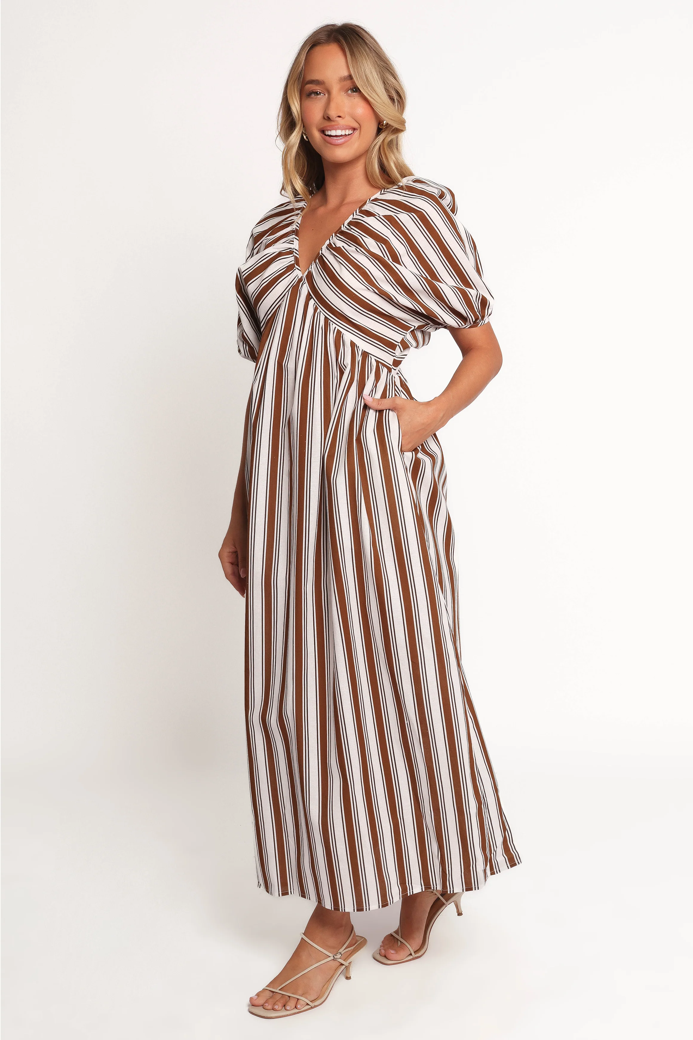 Sullivan Puff Sleeve Maxi Dress - Chocolate Stripe