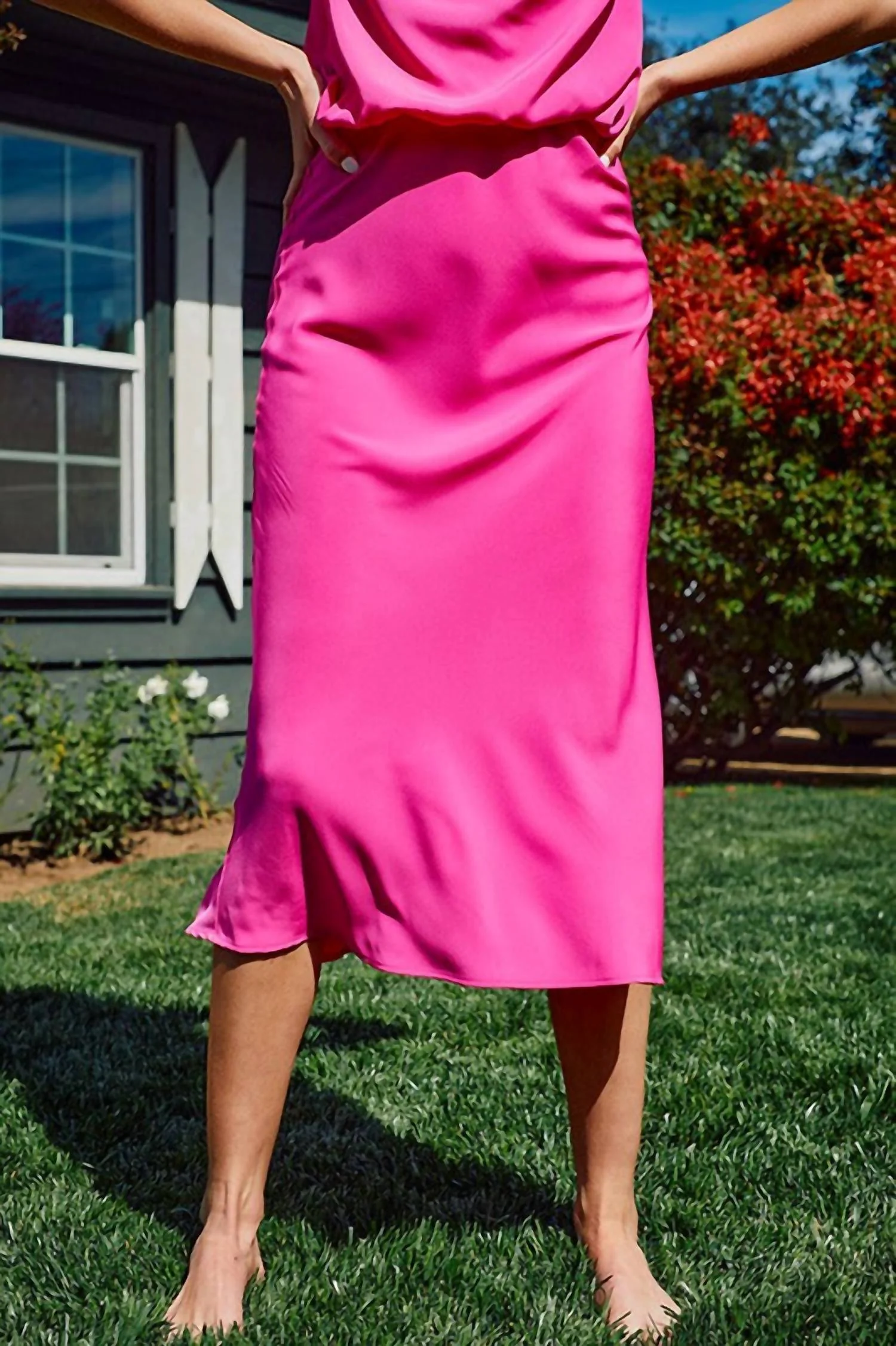 Satin Pencil Skirt In Pink