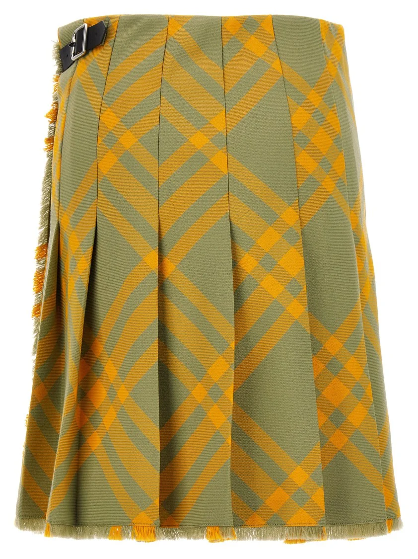 Check Print Wool Blend Kilt Skirt