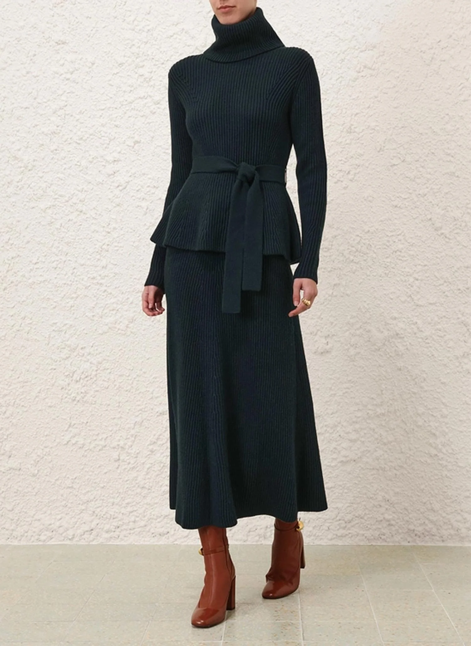 Illustration Paneled Rib Skirt In Forest