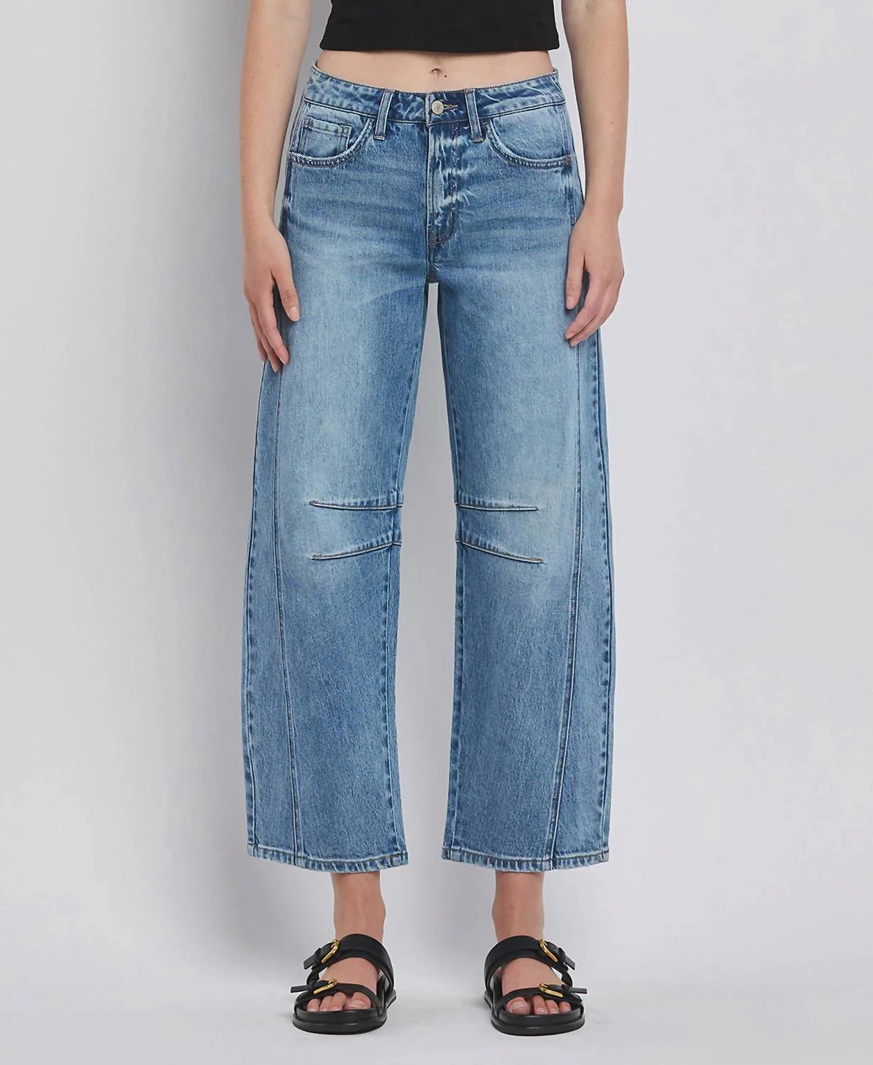 High Rise Barrel Jeans In Medium Wash