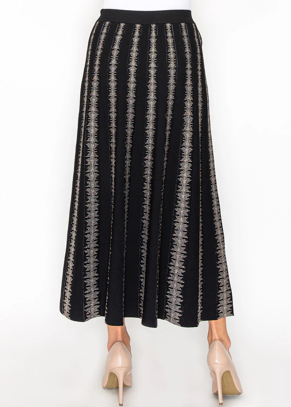 Black and Gold Striped Knit Skirt