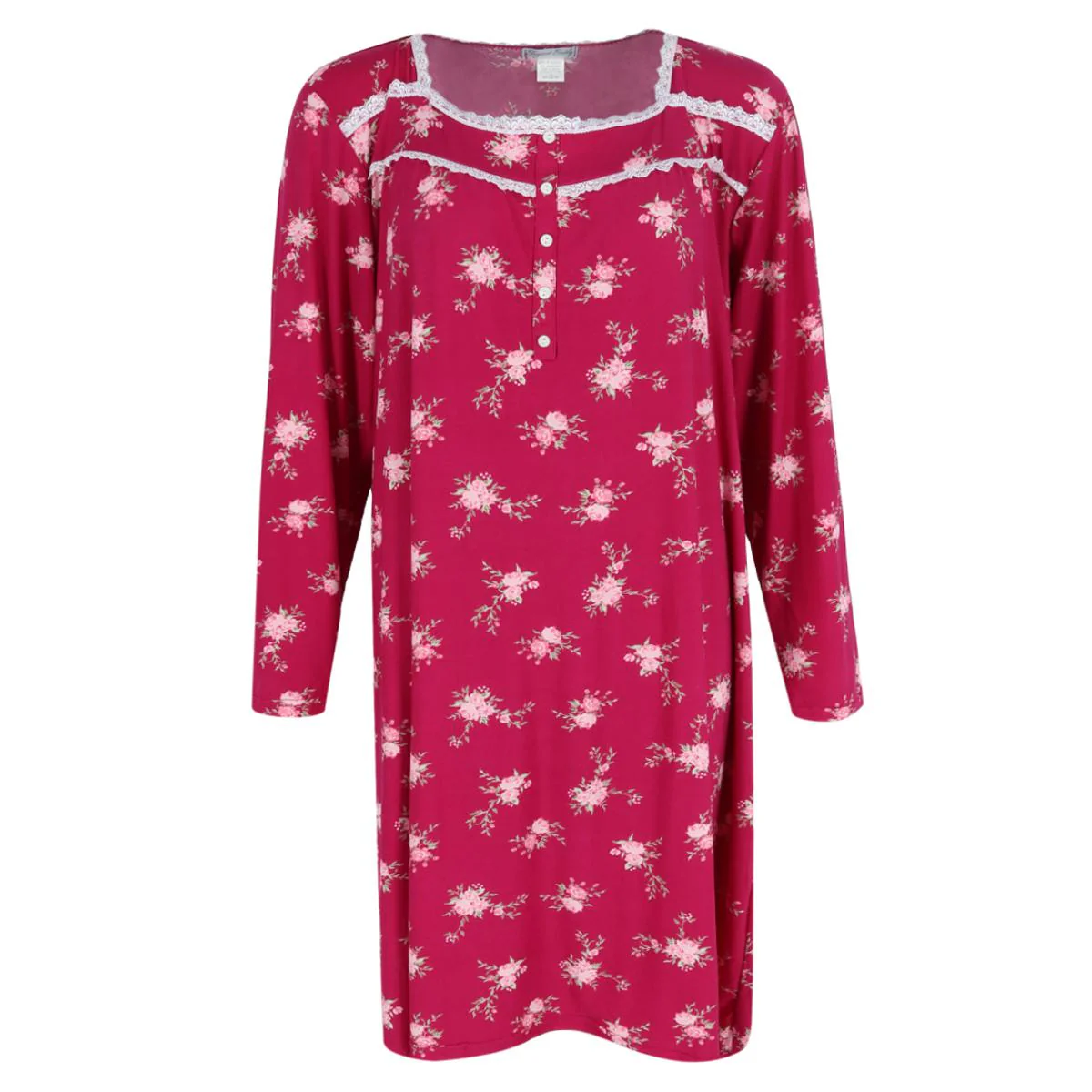 Women's Plus Size Floral Lace Long Sleeve Sleep Gown