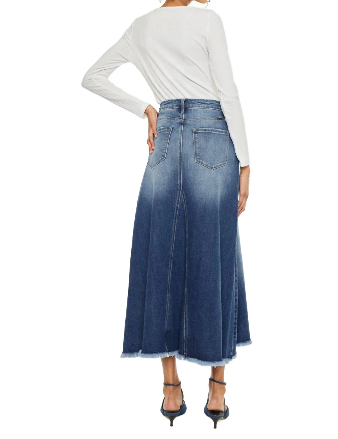 Isobella Midi Length Skirt In Dark Wash