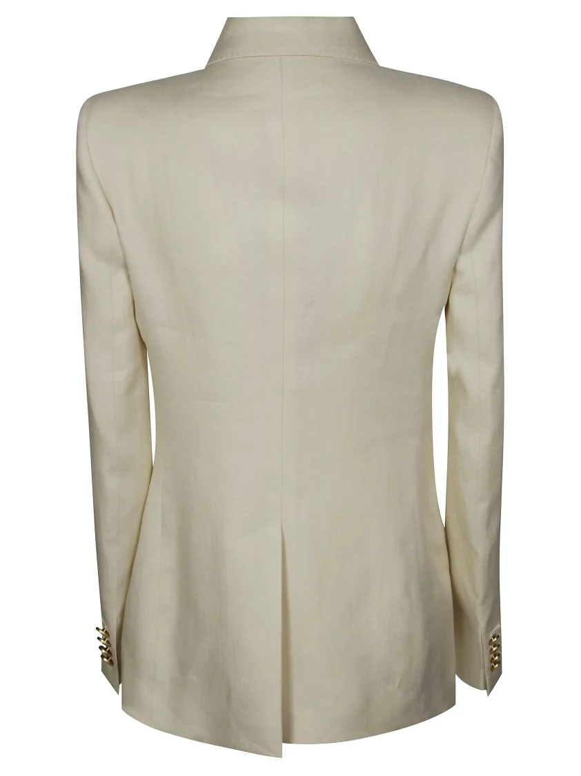 Double-Breasted Linen Blazer With Gold Buttons