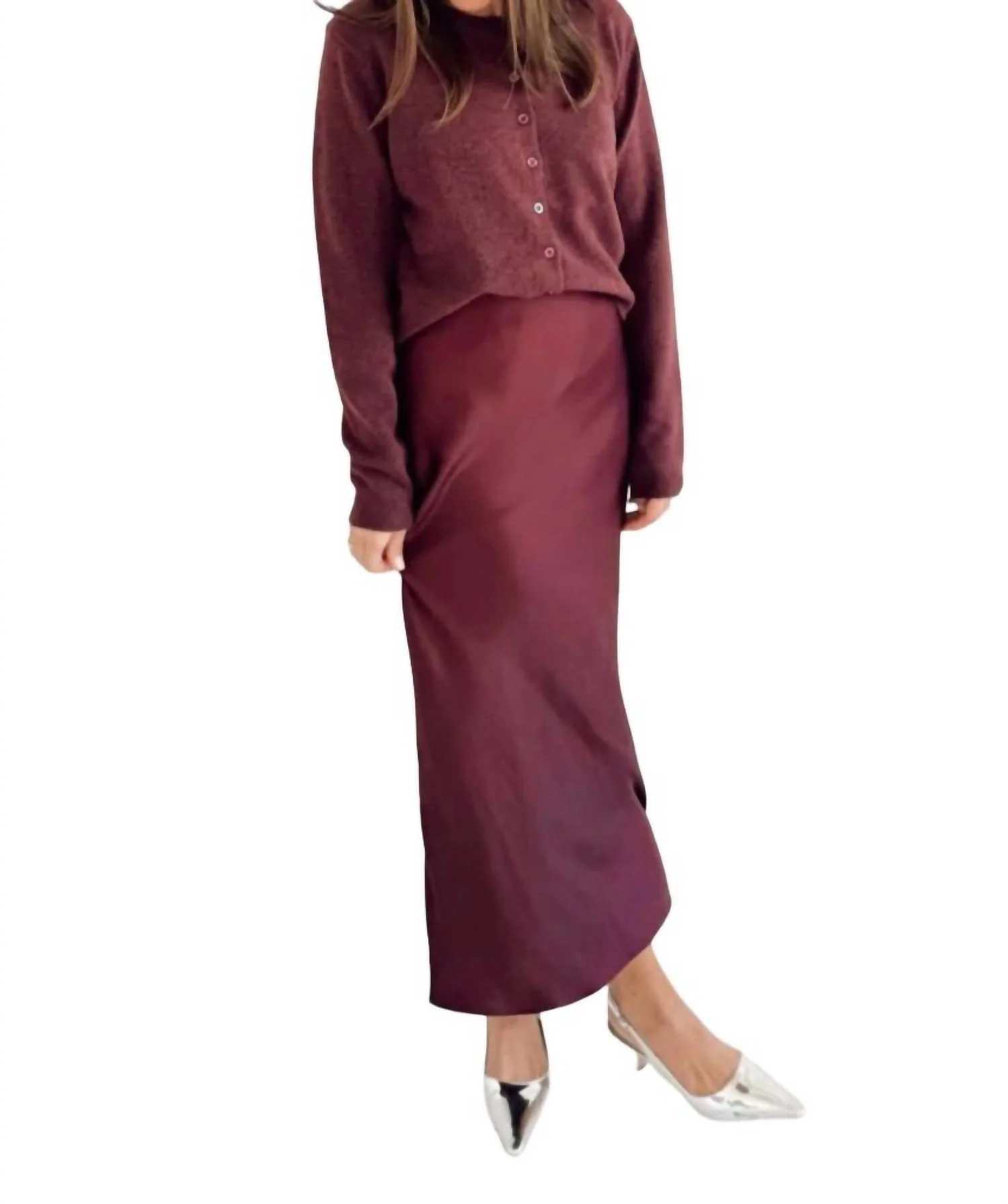 Misty Luxe Slip Skirt In Berry