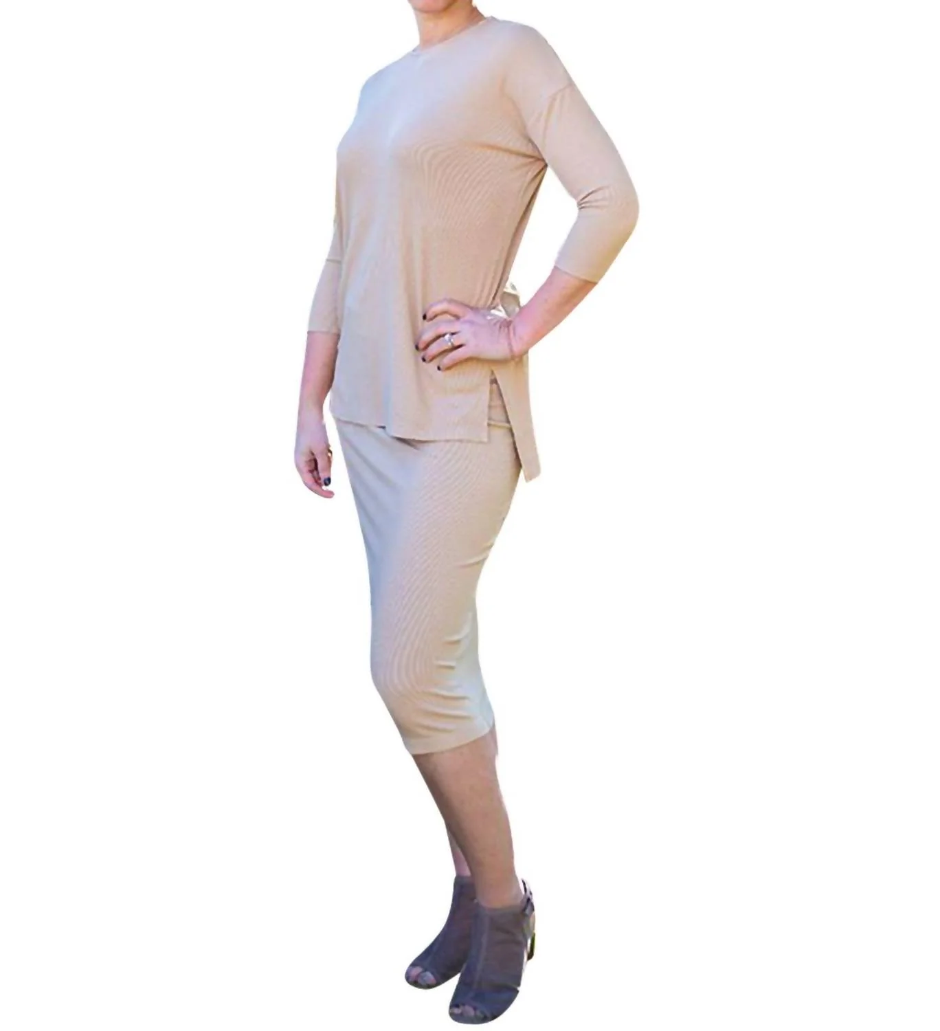 Ribbed Skirt In Camel