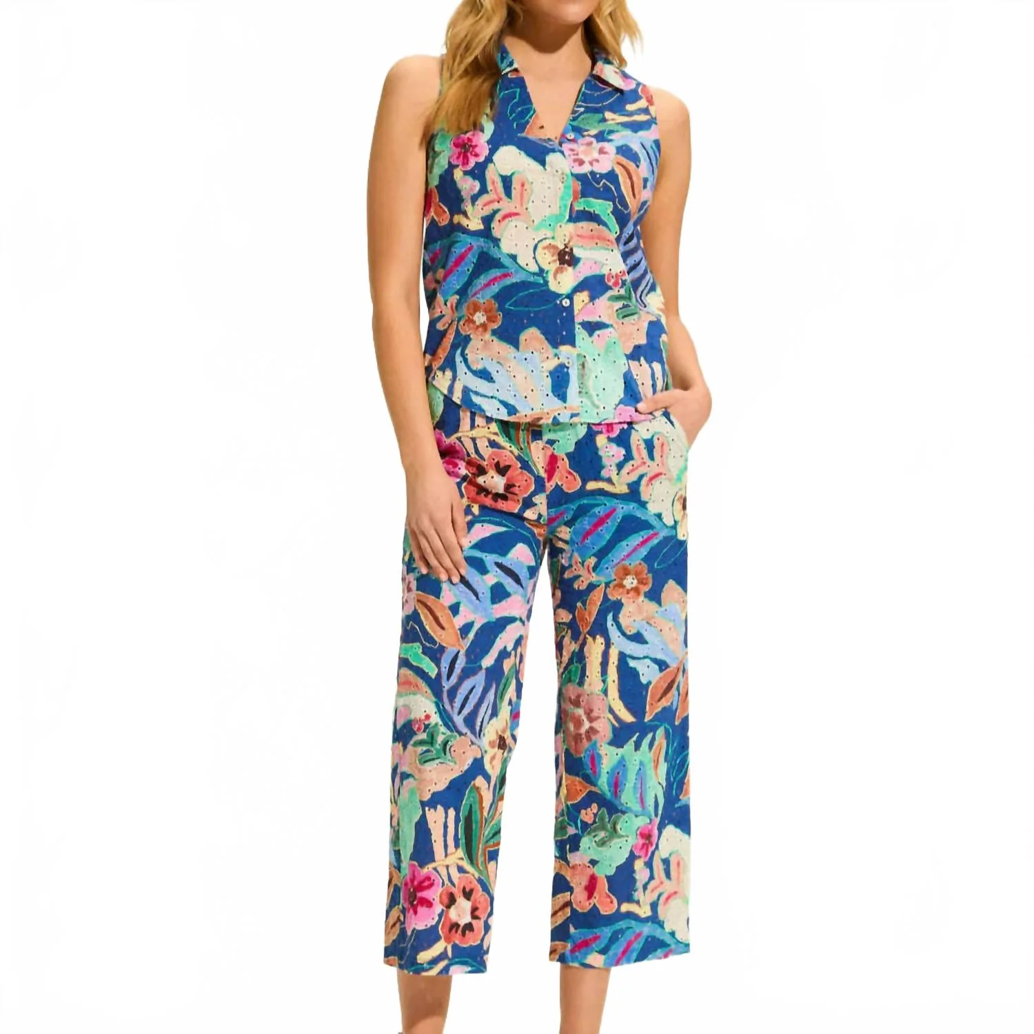Floral Mid Rise Wide Leg Pant In Pop Camo