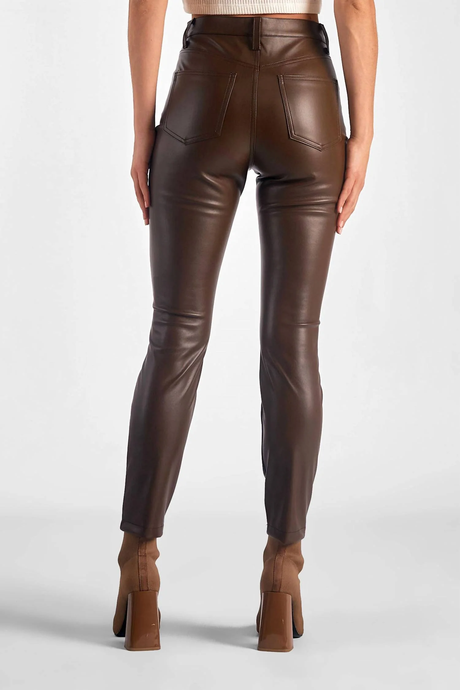 Faux Leather Straight Leg Pant In Brown