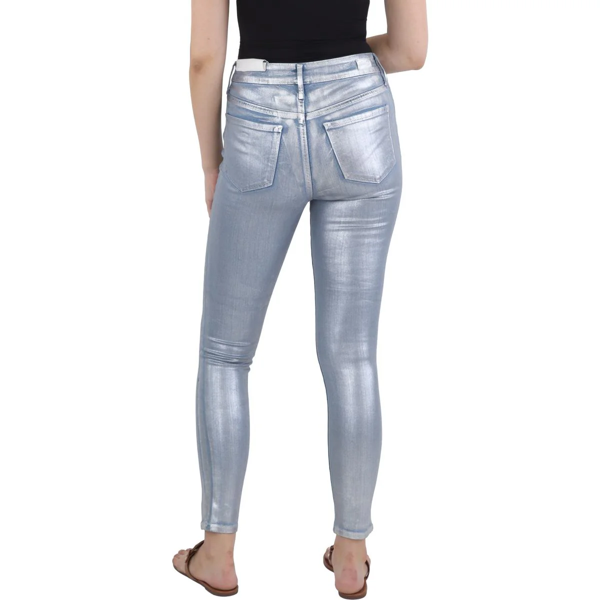 Womens Distressed Metallic Skinny Jeans