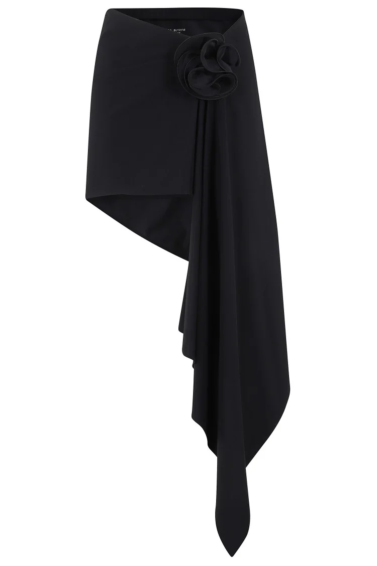 Asymmetrical Black Draped Skirt