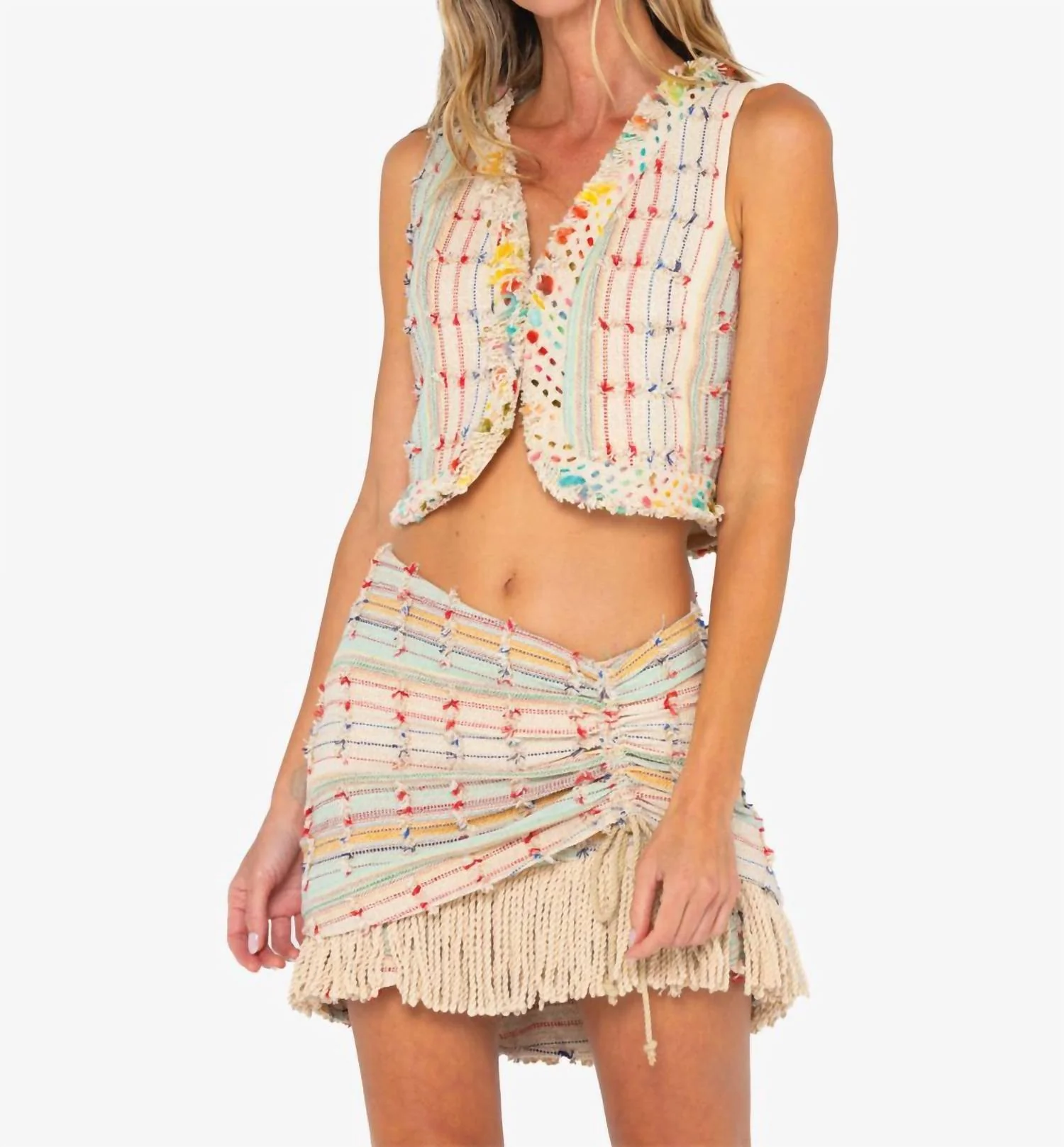 Maya Mini Skirt In Fringed Multi