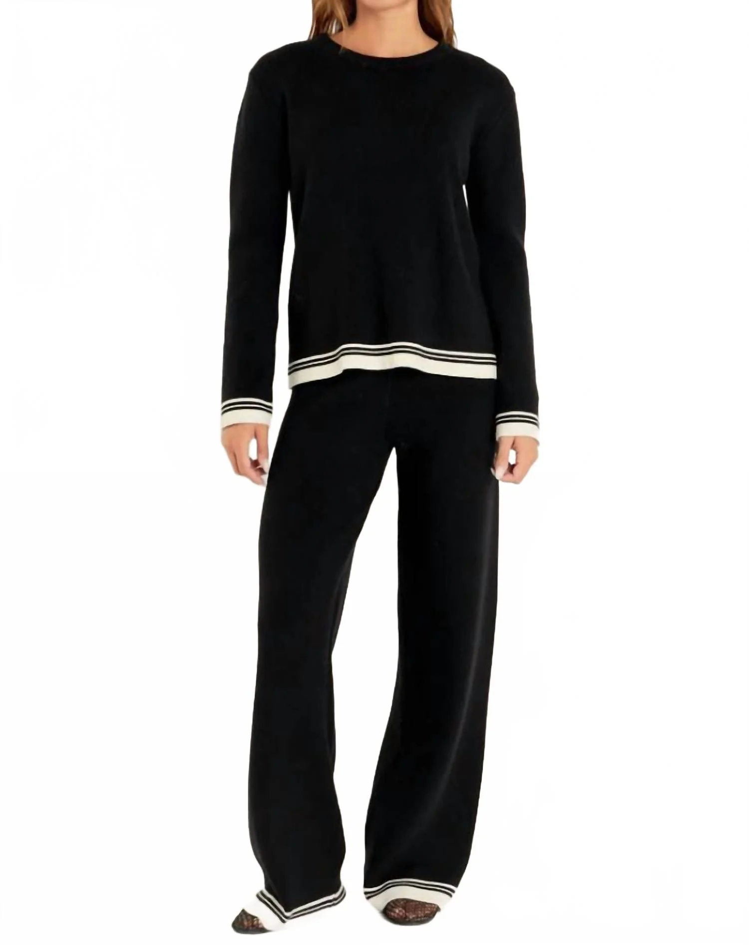 Contrast Stripe Knit Set In Black