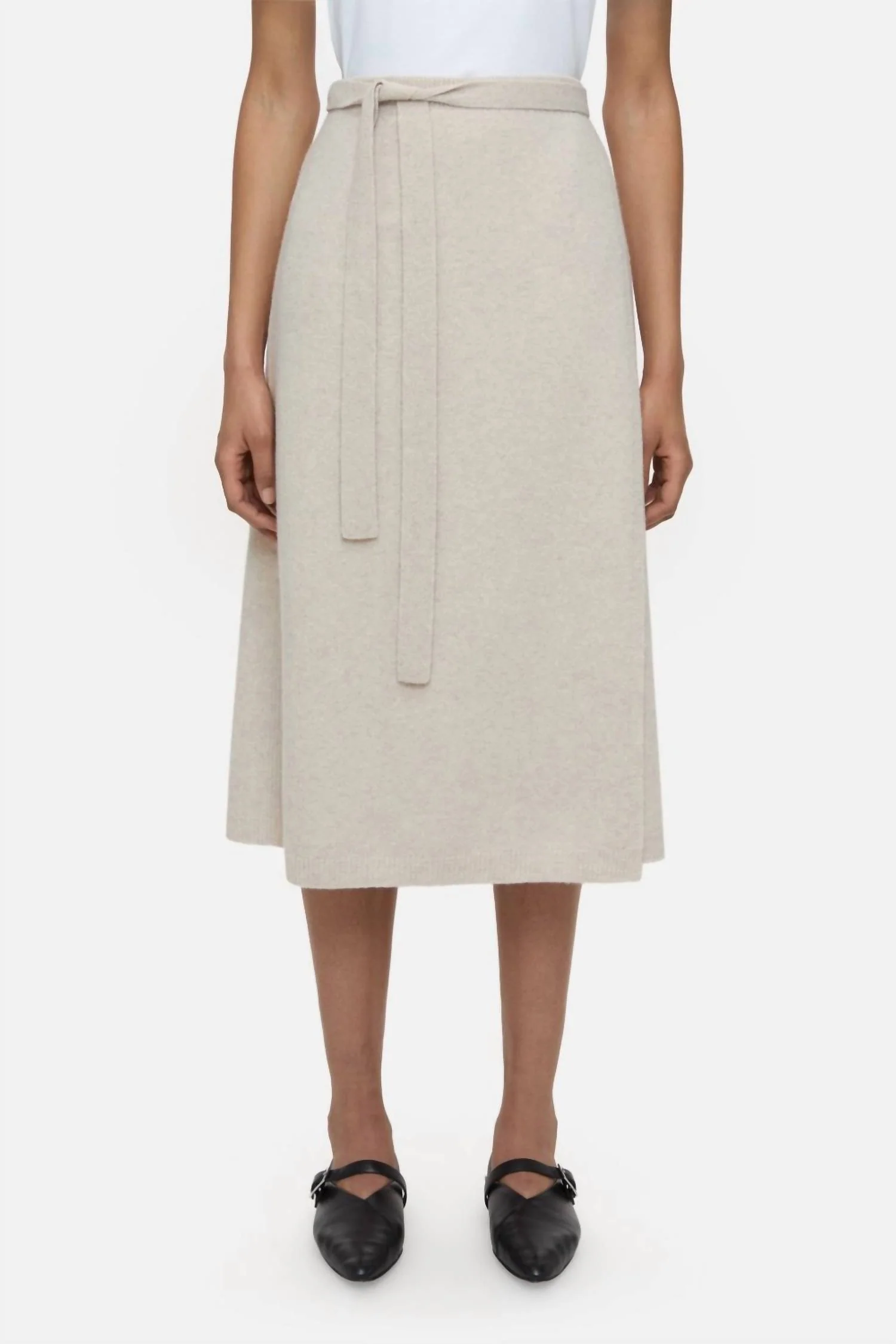 Merino Wool Wrap Skirt In Pearl Beige