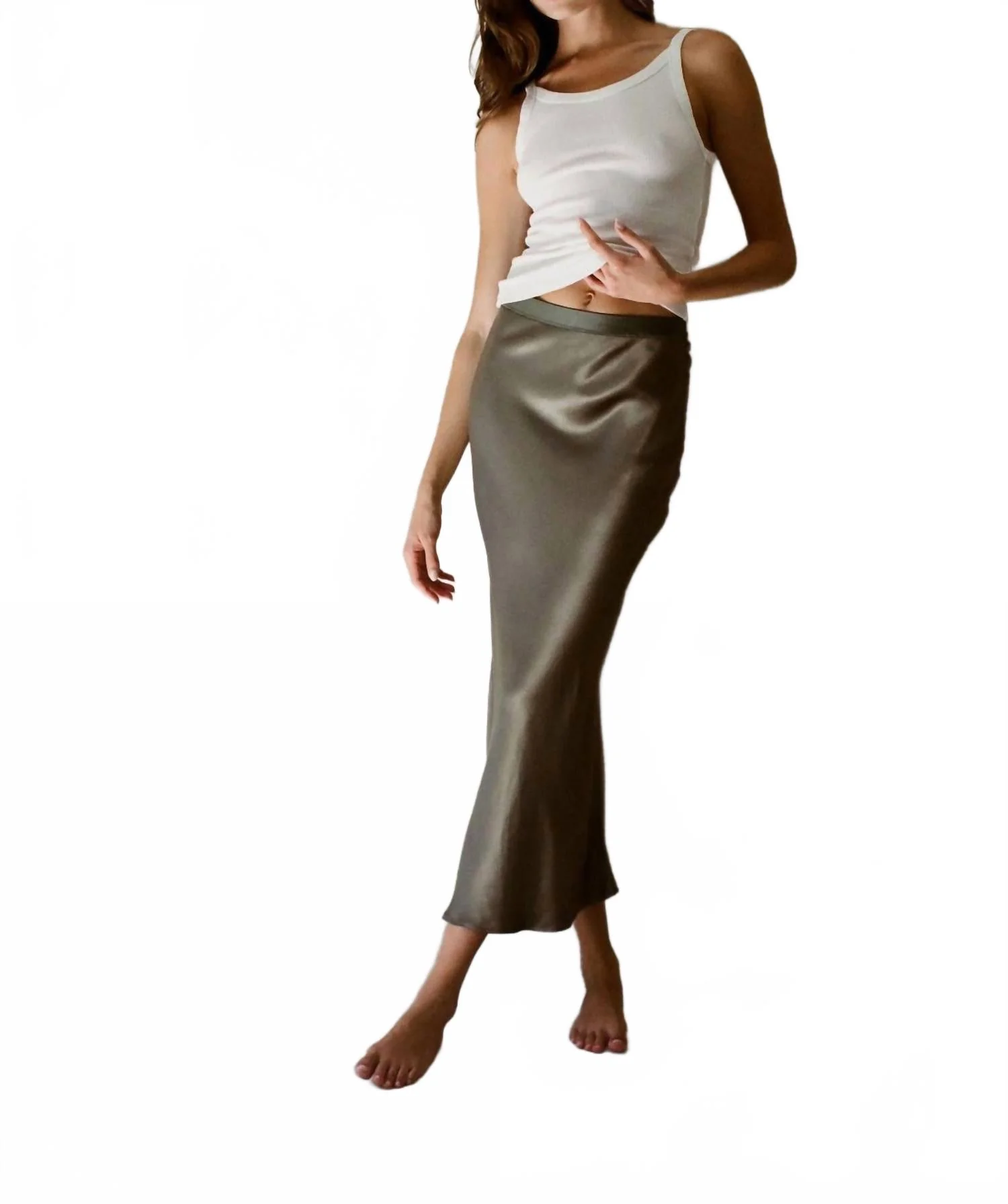 Kimberly Satin Skirt In Olive