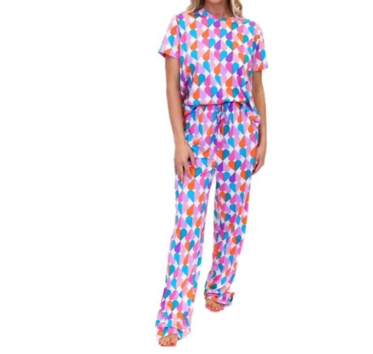 Women's Sweet Heart Jammie Crew Neck Set In Pink