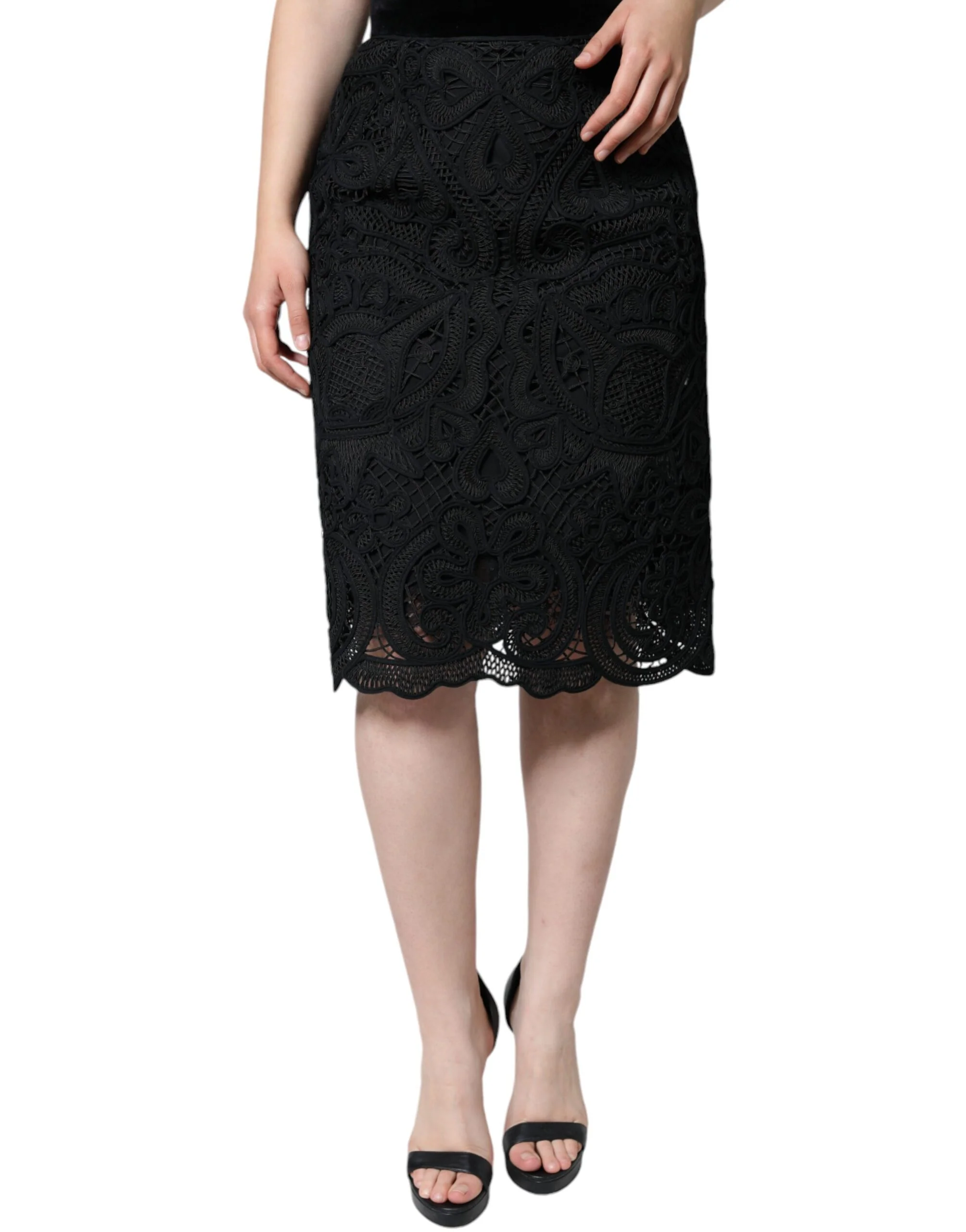 Dolce & Gabbana Floral Lace High Waist Pencil Cut Women's Skirt