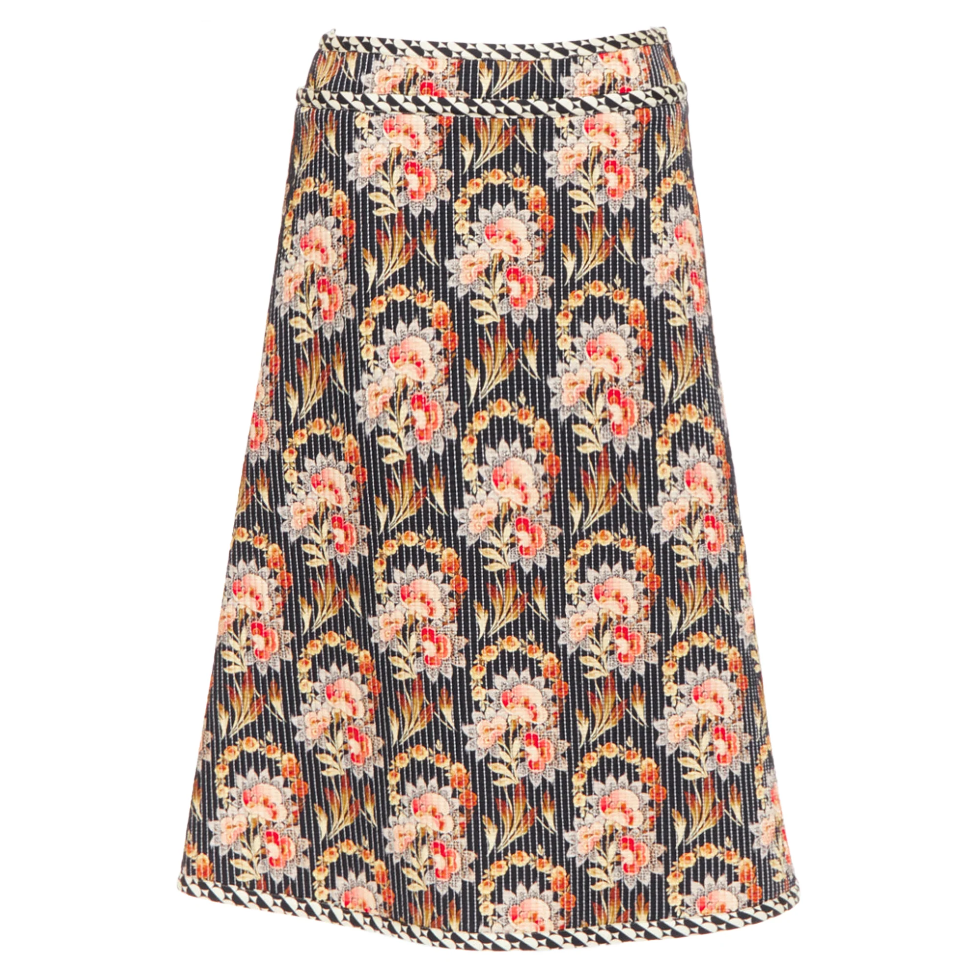 Oscar De La Renta Silk Floral Print Quilted Skirt