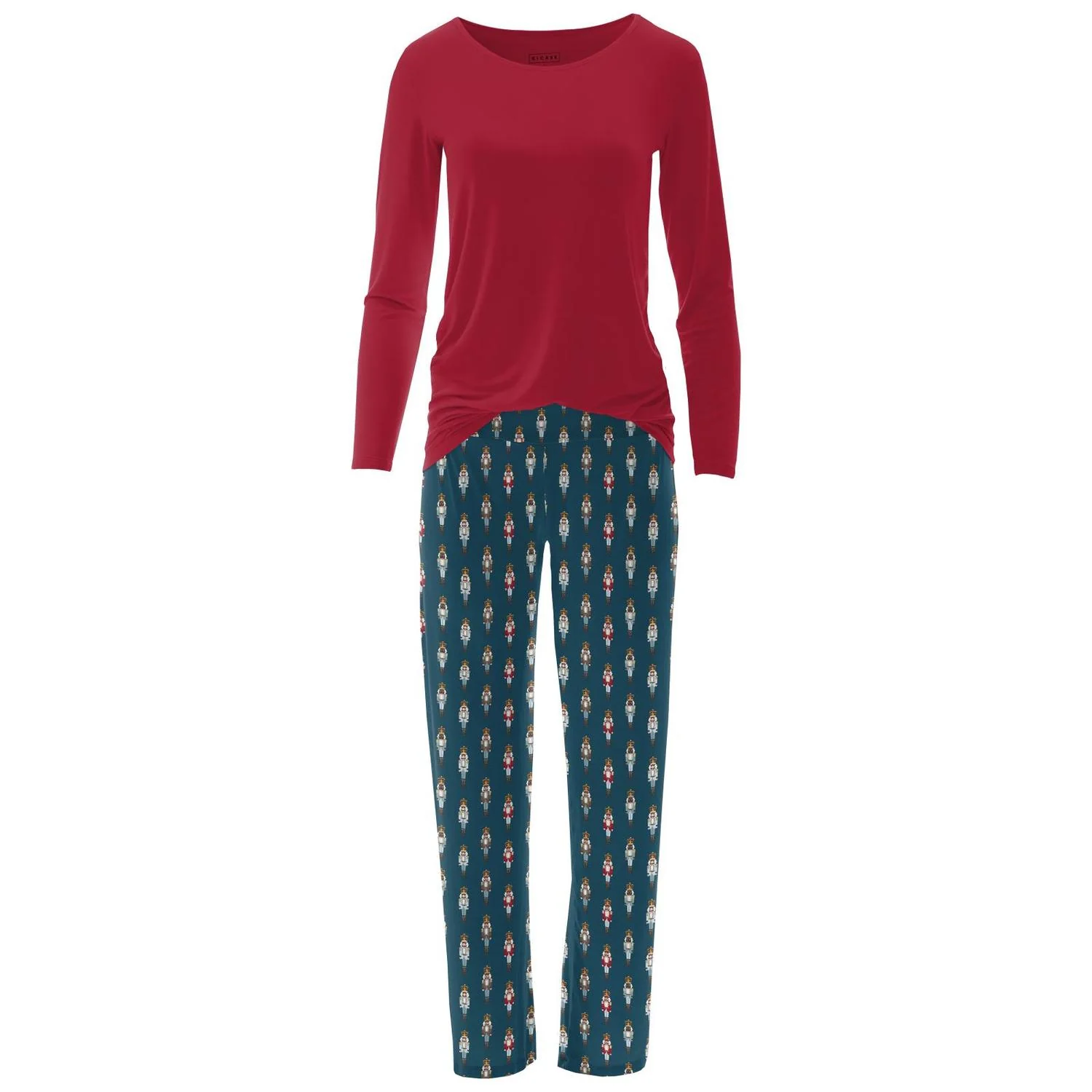 Women's Long Sleeve Tee & Pajama Pants Set In Peacock Nutcrackers