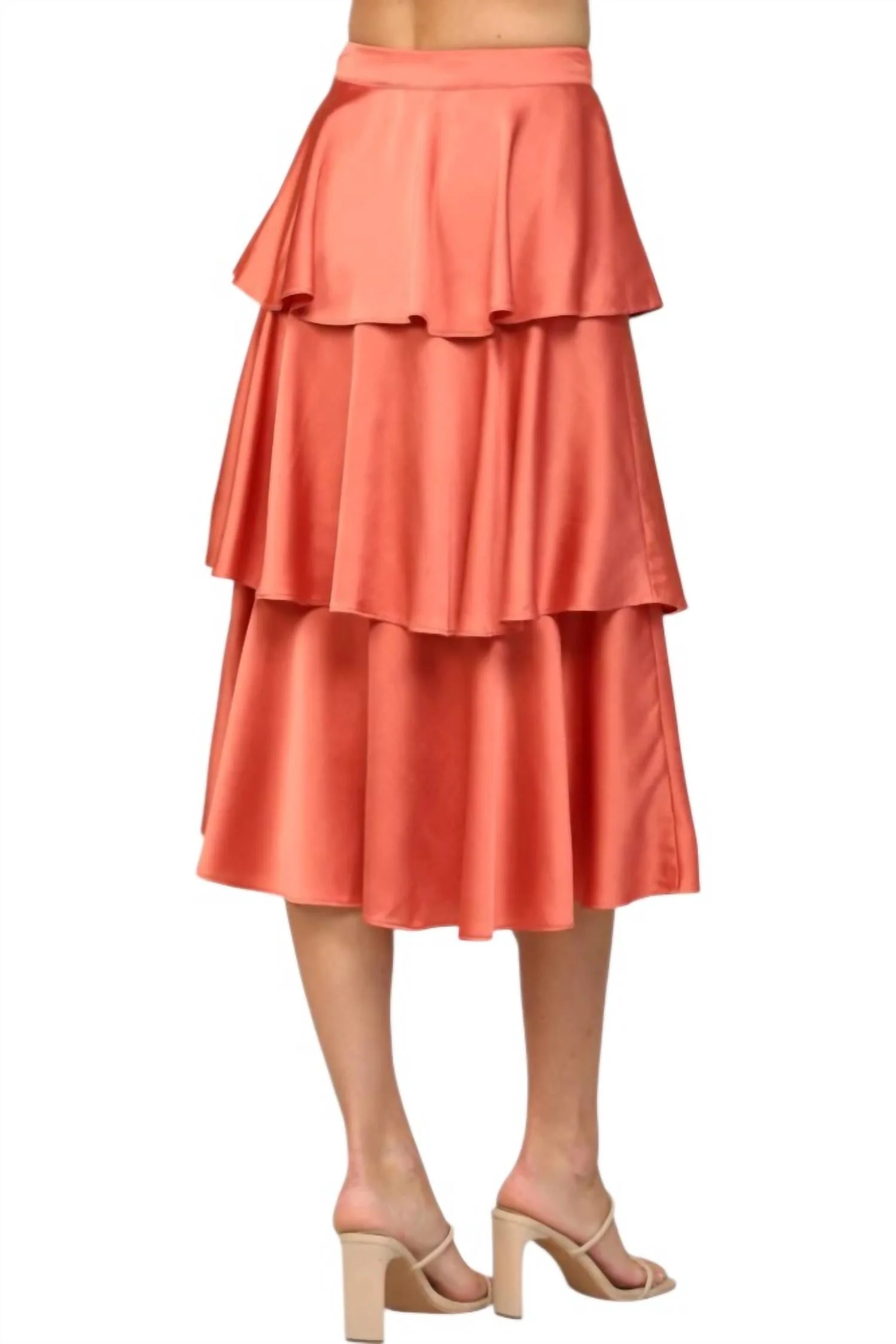 Tiered Satin Skirt In Coral