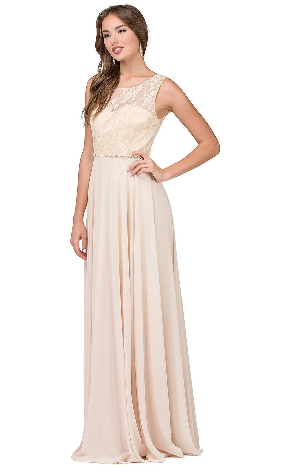 Chiffon Formal Evening Gown with Lace Bodice