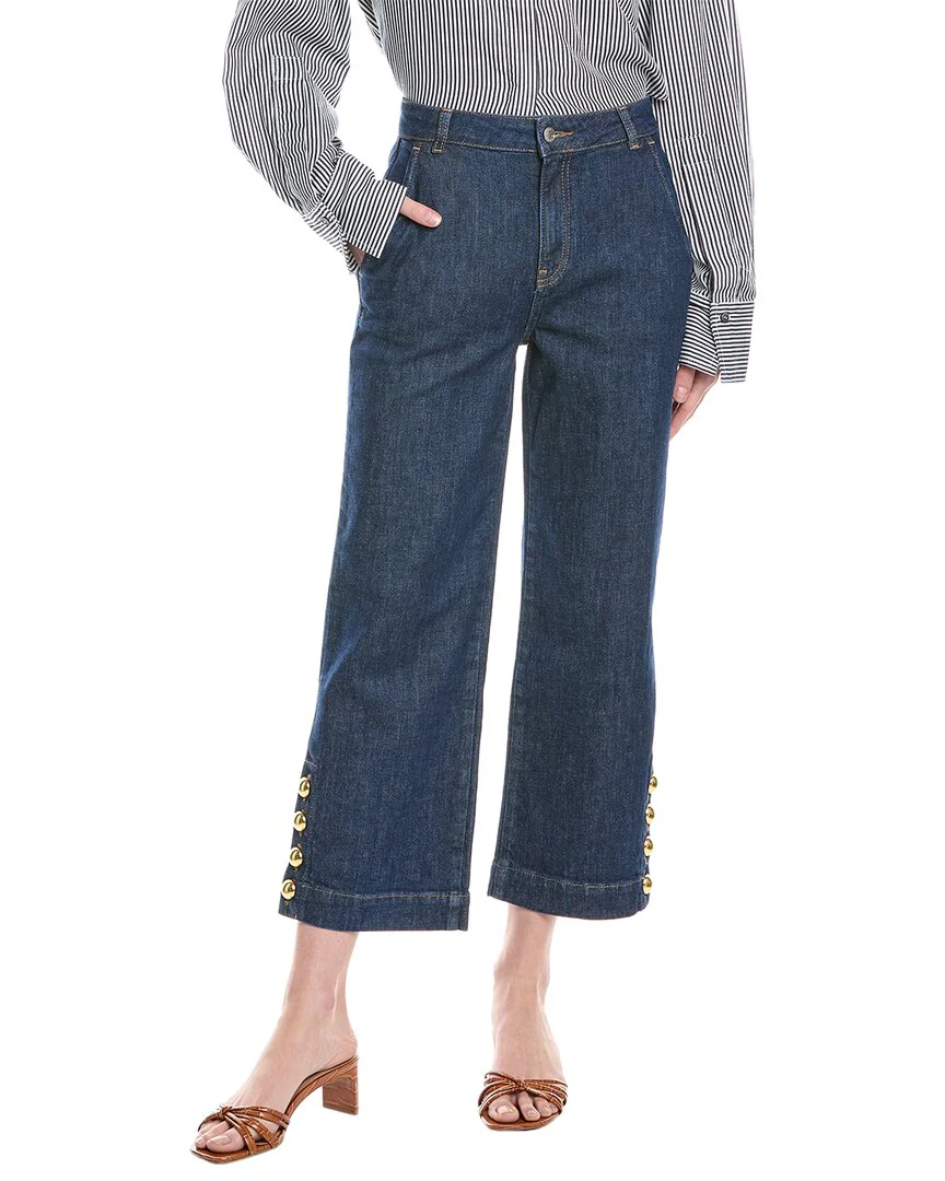 SIMKHAI Hyra Buttoned Vent Deep Indigo Cropped Jean