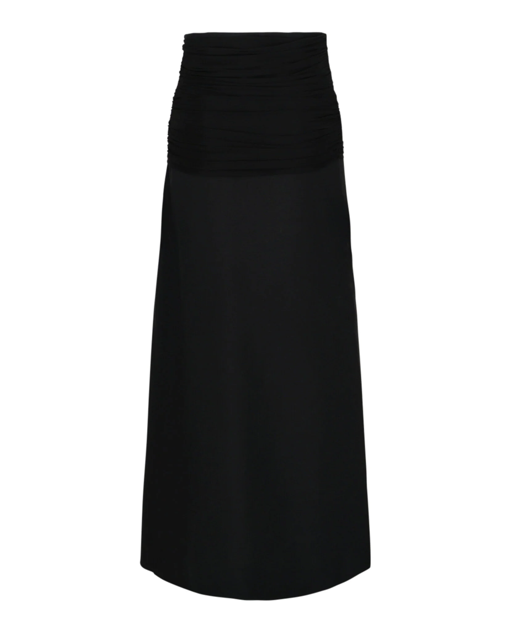 Ruched Jersey-Waist Slit Hem Midi Skirt