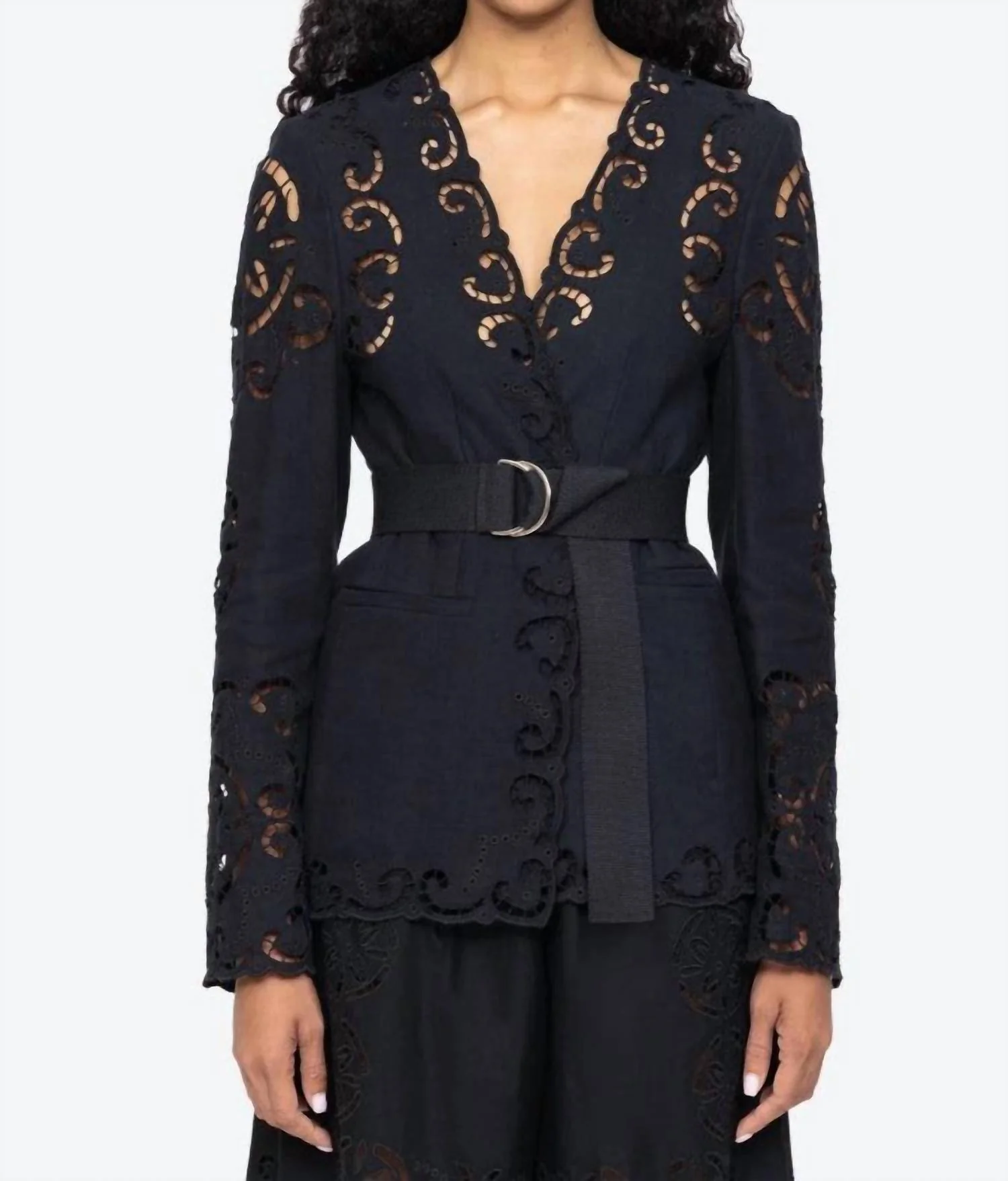 Dahlia Eyelet Detailed Blazer In Black