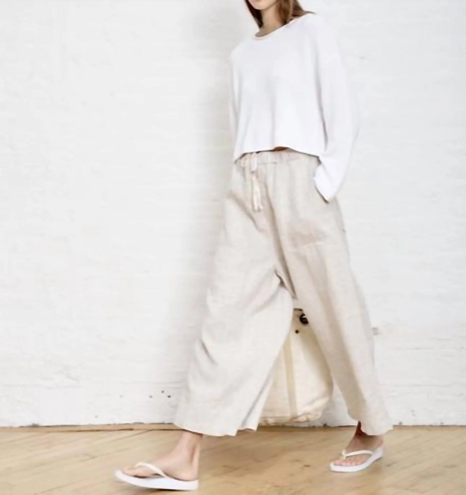 Palazzo Drawstring Utility Pant In Light Sand