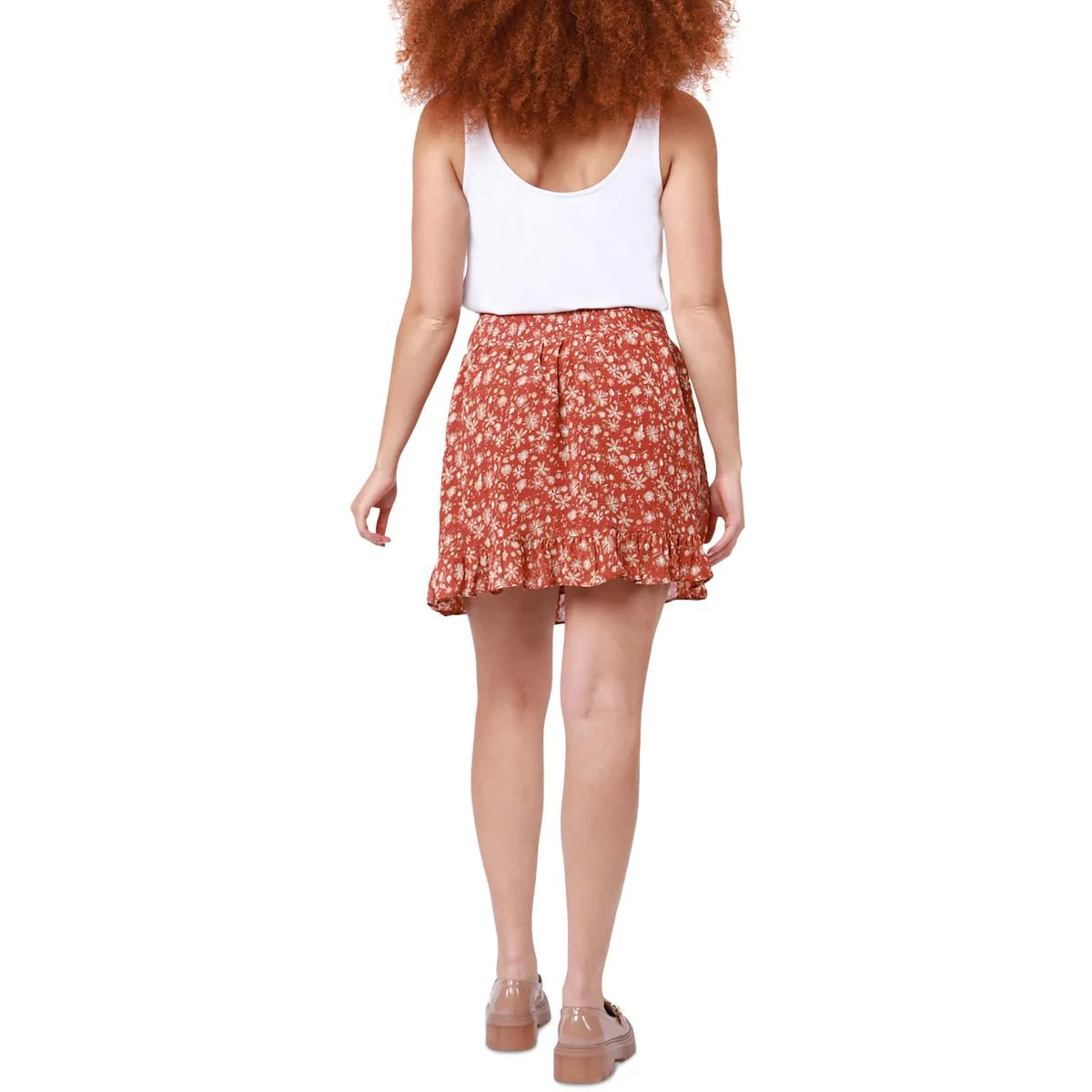 Womens Floral Print Flounce Mini Skirt