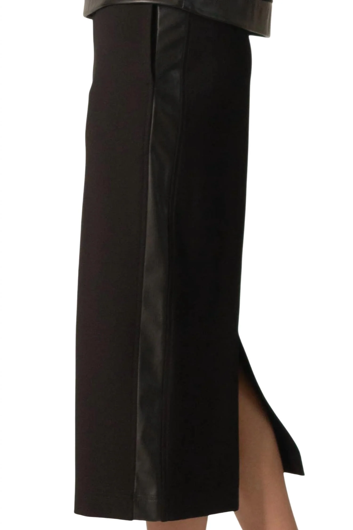 Fitted Ponte & Faux Leather Skirt In Black
