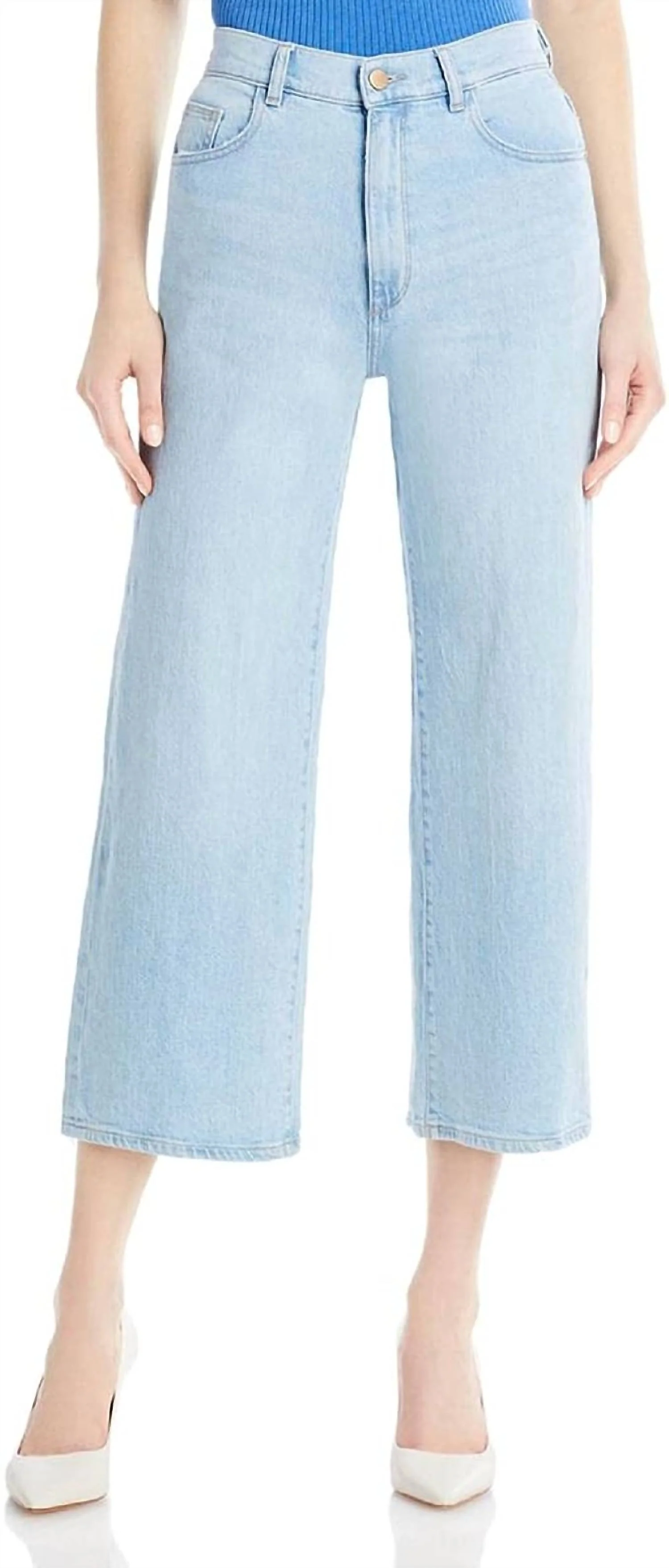 Hepburn Wide Leg High Rise Jeans In Baby Blue