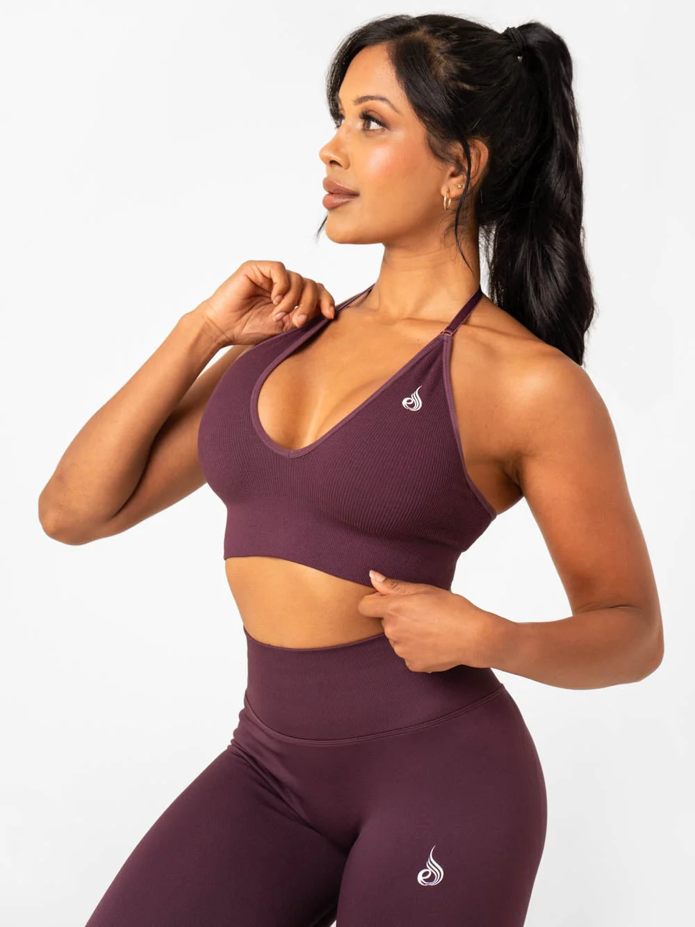 Lift Rib Seamless Halter Sports Bra - Plum
