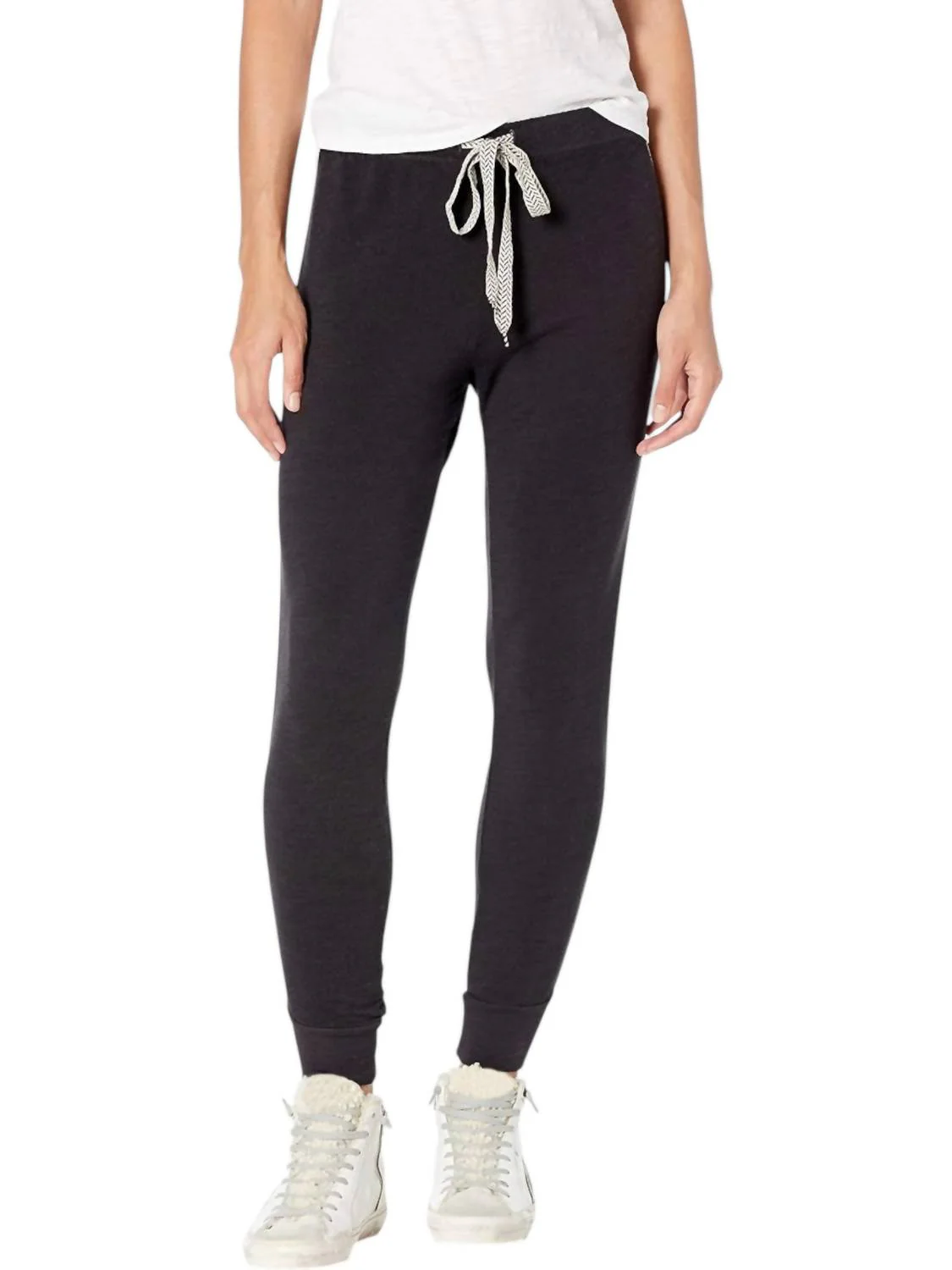 Skinny Sweatpants With Chevron Trim In Faded Black