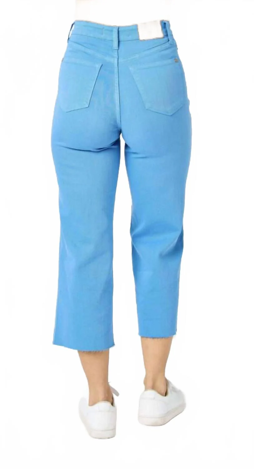 Tummy Control Crop Wide Leg Pants In Sky Blue