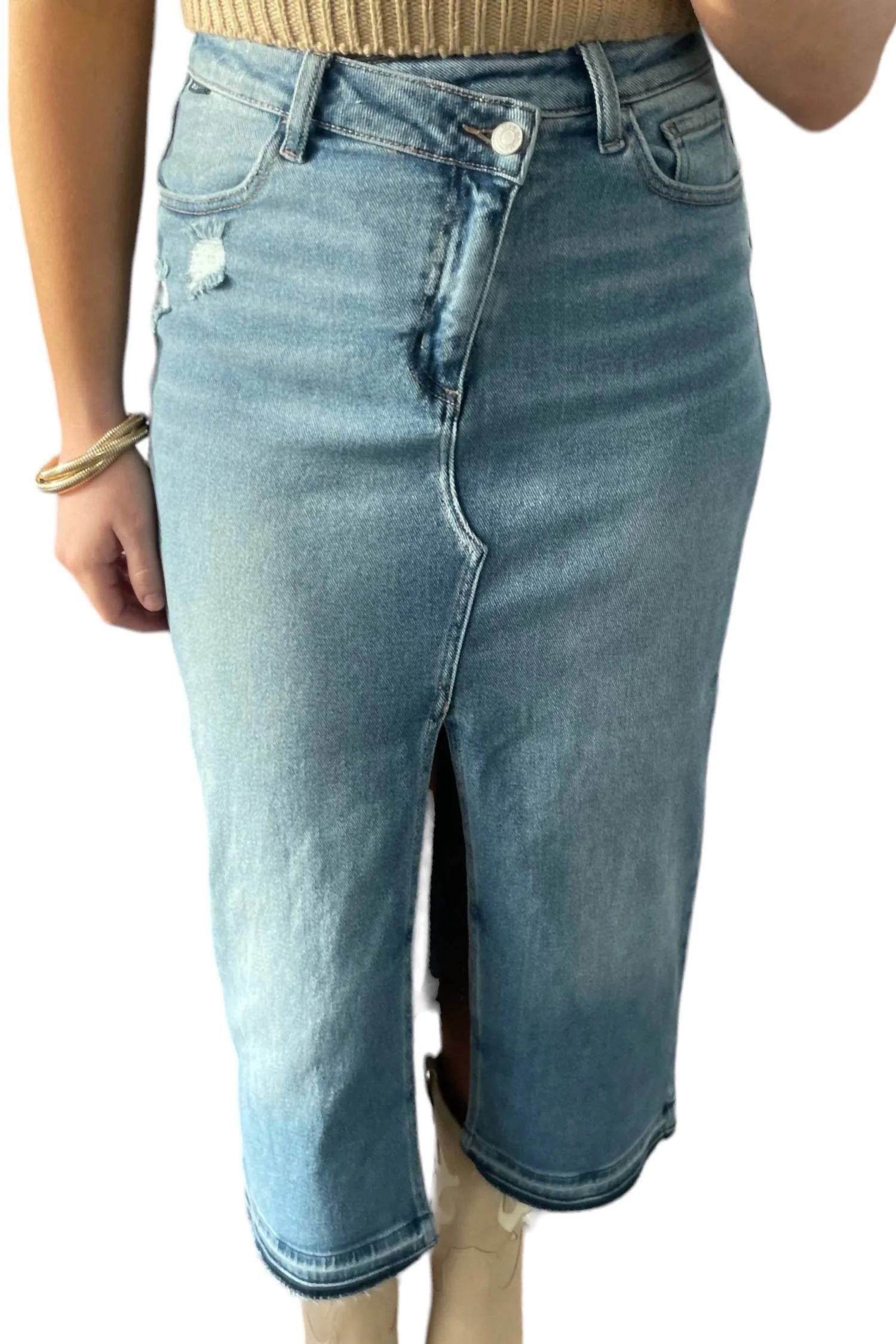 High Rise Midi Skirt In Light Wash