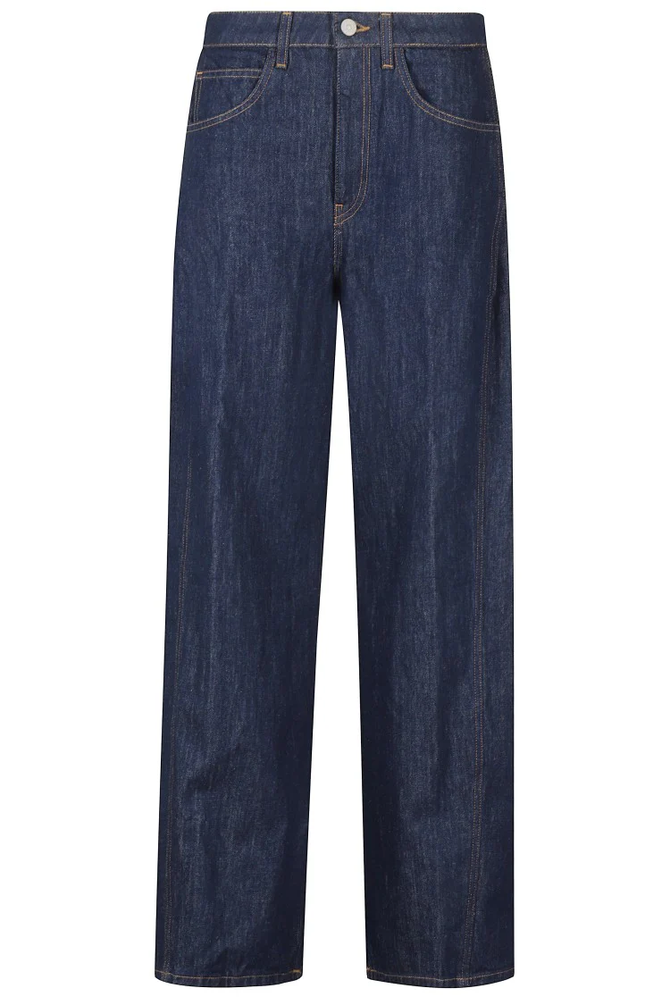 Wide Leg Medium Blue Jeans With Pleat Detail