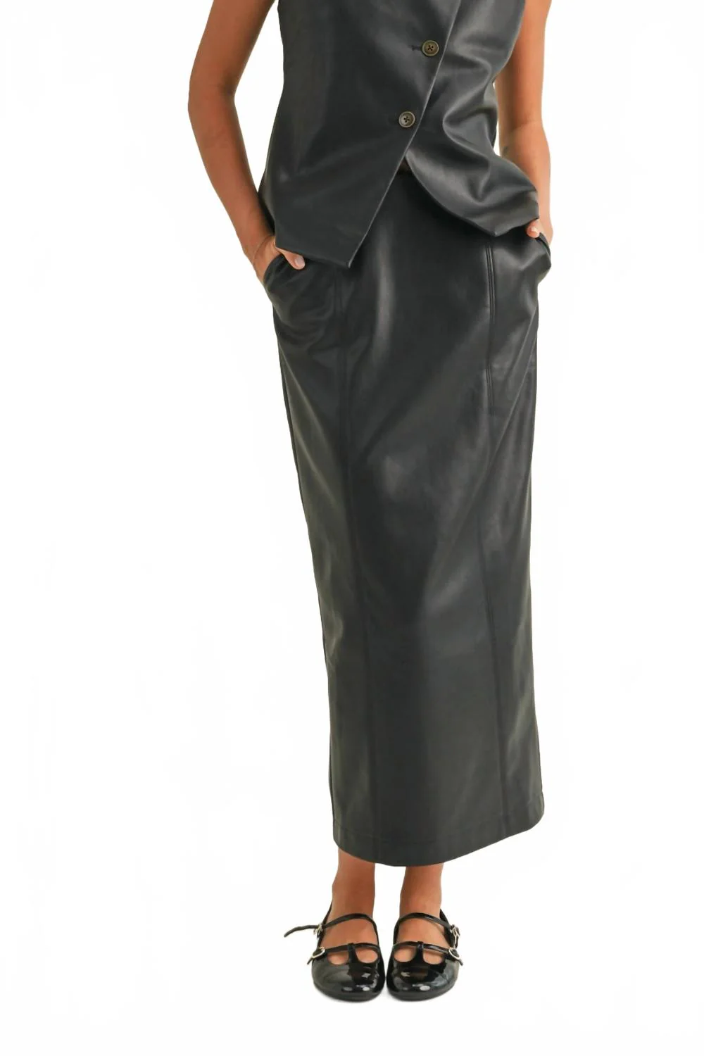 Leather Pencil Skirt In Black