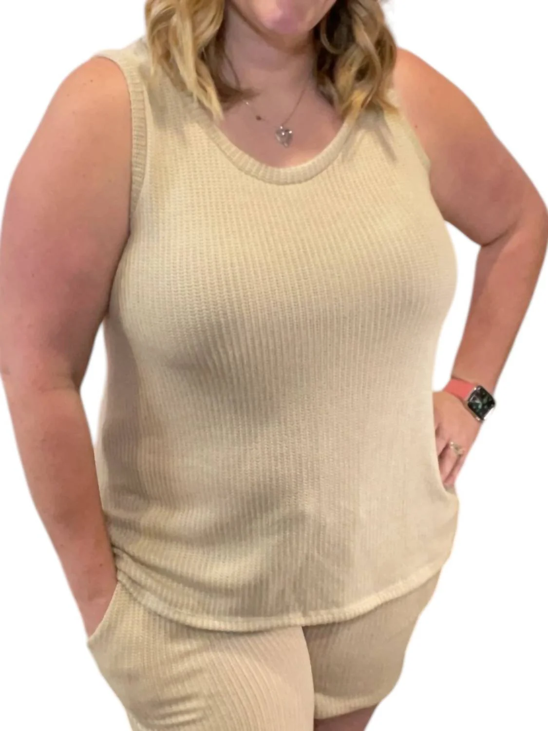 Scoopneck Pocket Short Lounge Set In Stone