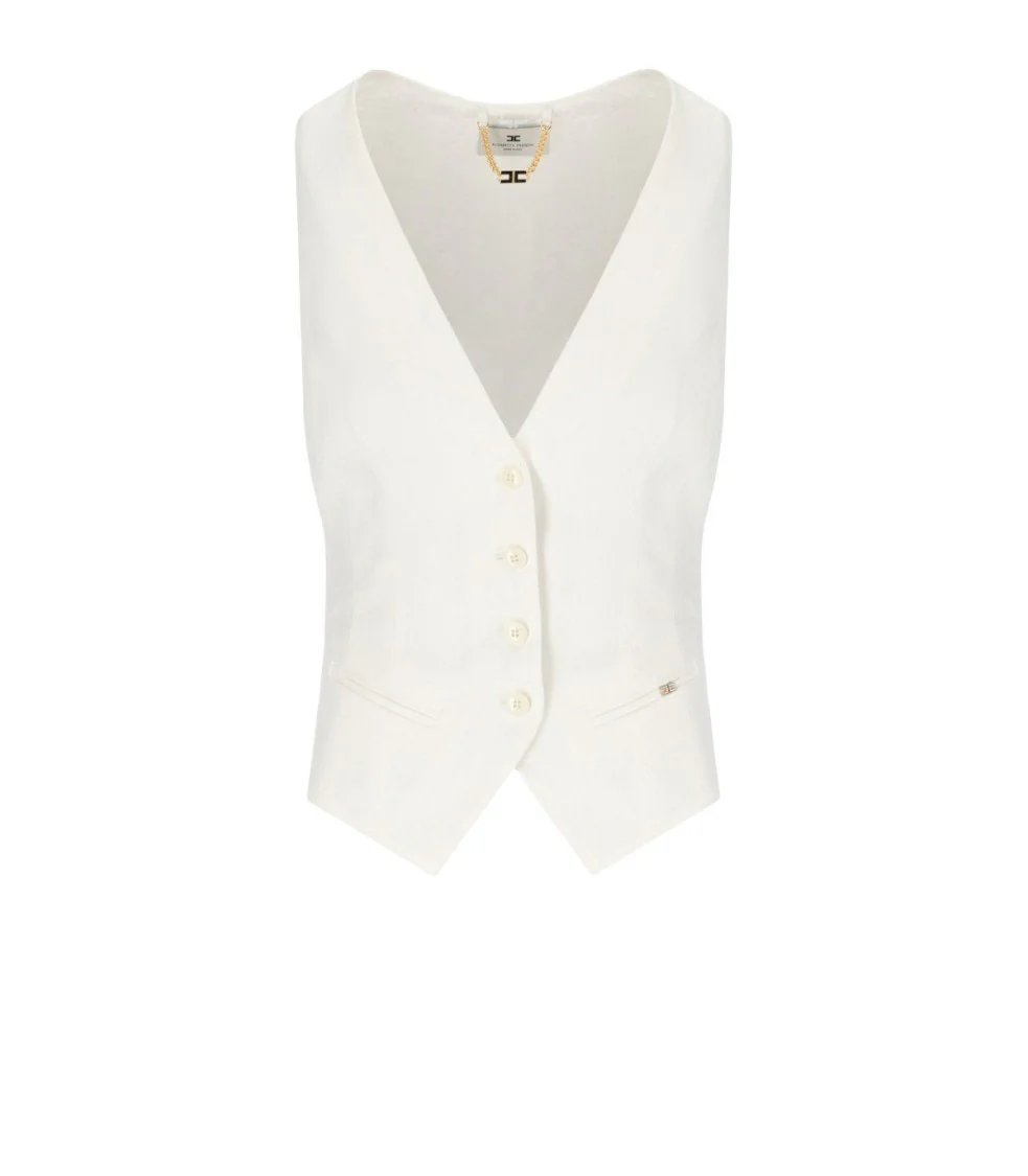 Ivory White Vest With V-Neck