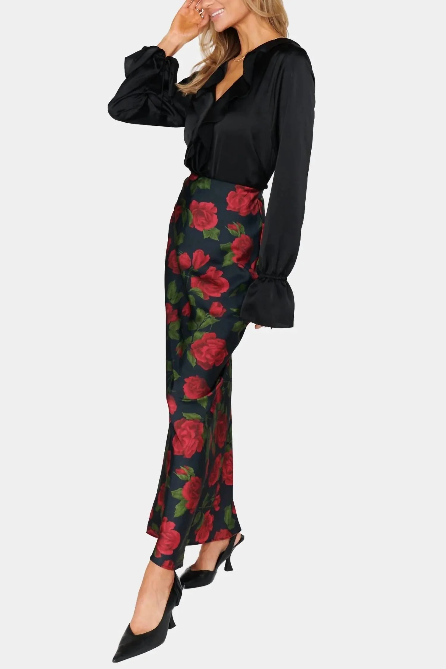Send Me Roses Maxi Skirt In Black