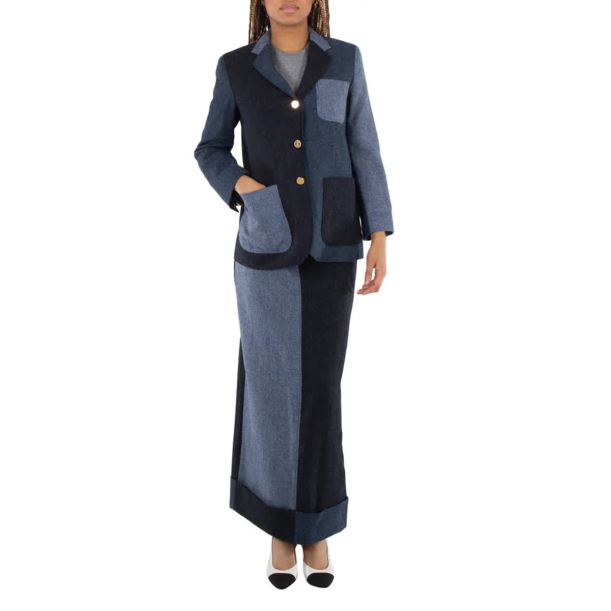 Thom Browne Ladies Navy Fun-Mix Donegal Tweed Sack Trouser Skirt