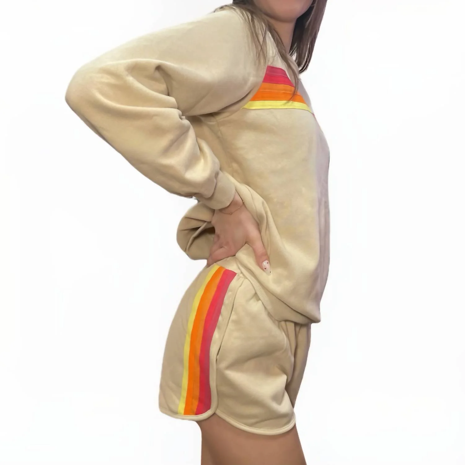 Color Contrast Top And Short Set In Apricot